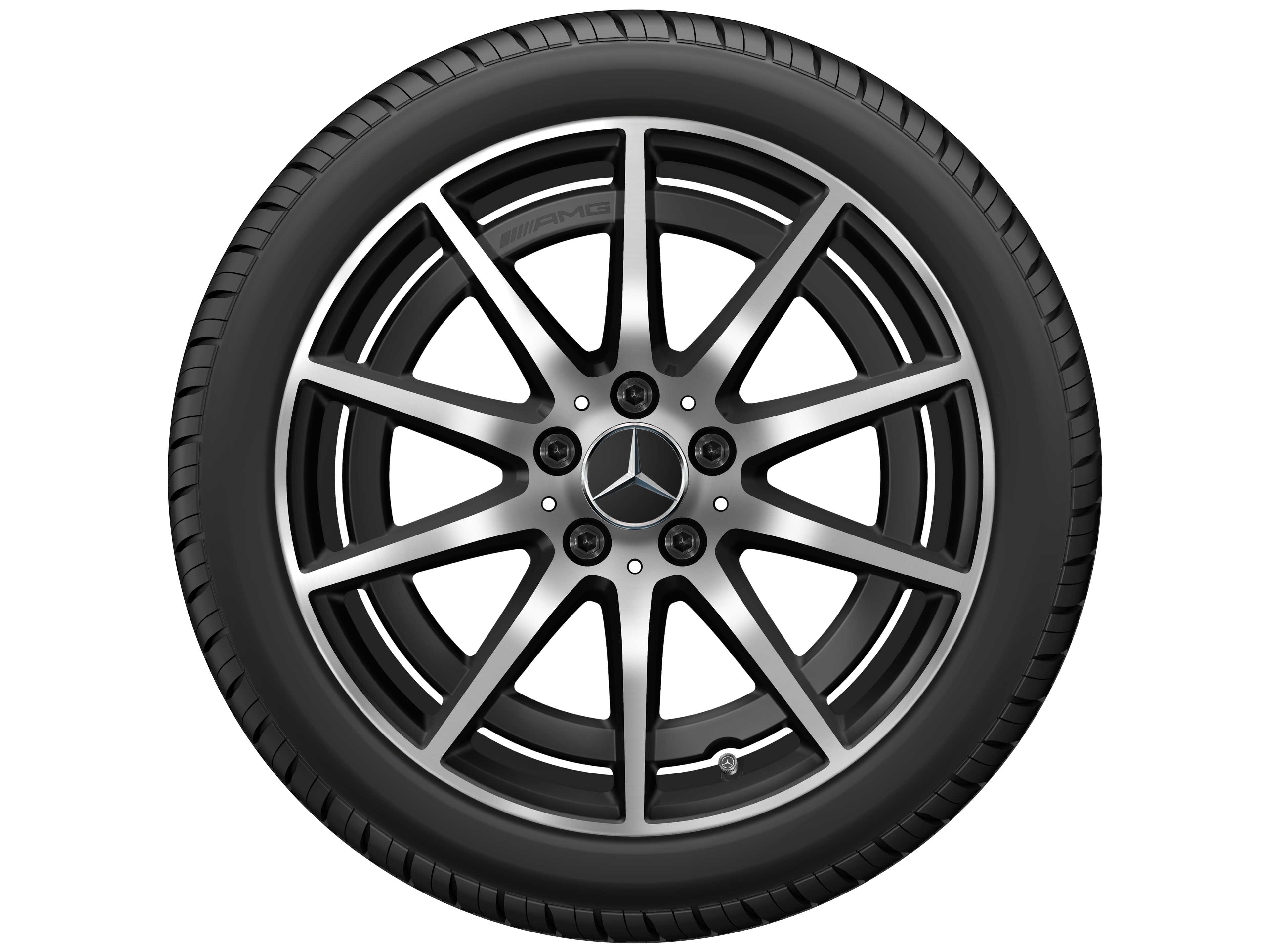 Kolo AMG s 10 paprsky, 45,7 cm (18 palce) - 8,5 J x 18 ET 46, černá matná, soustružené do lesku
