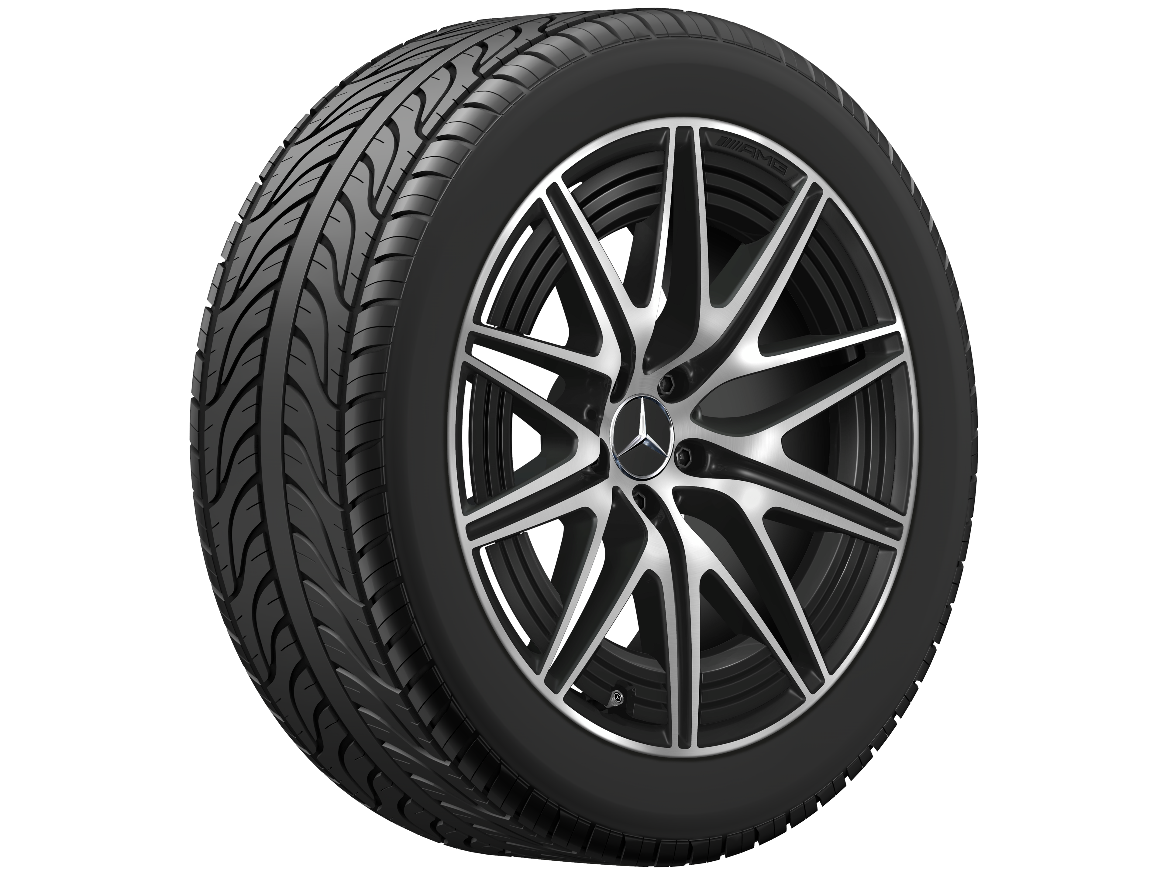 Kolo AMG s 10 paprsky, 50,8 cm (20 palců) - 9,5 J x 20 ET 32,1, černá matná, soustružené do lesku