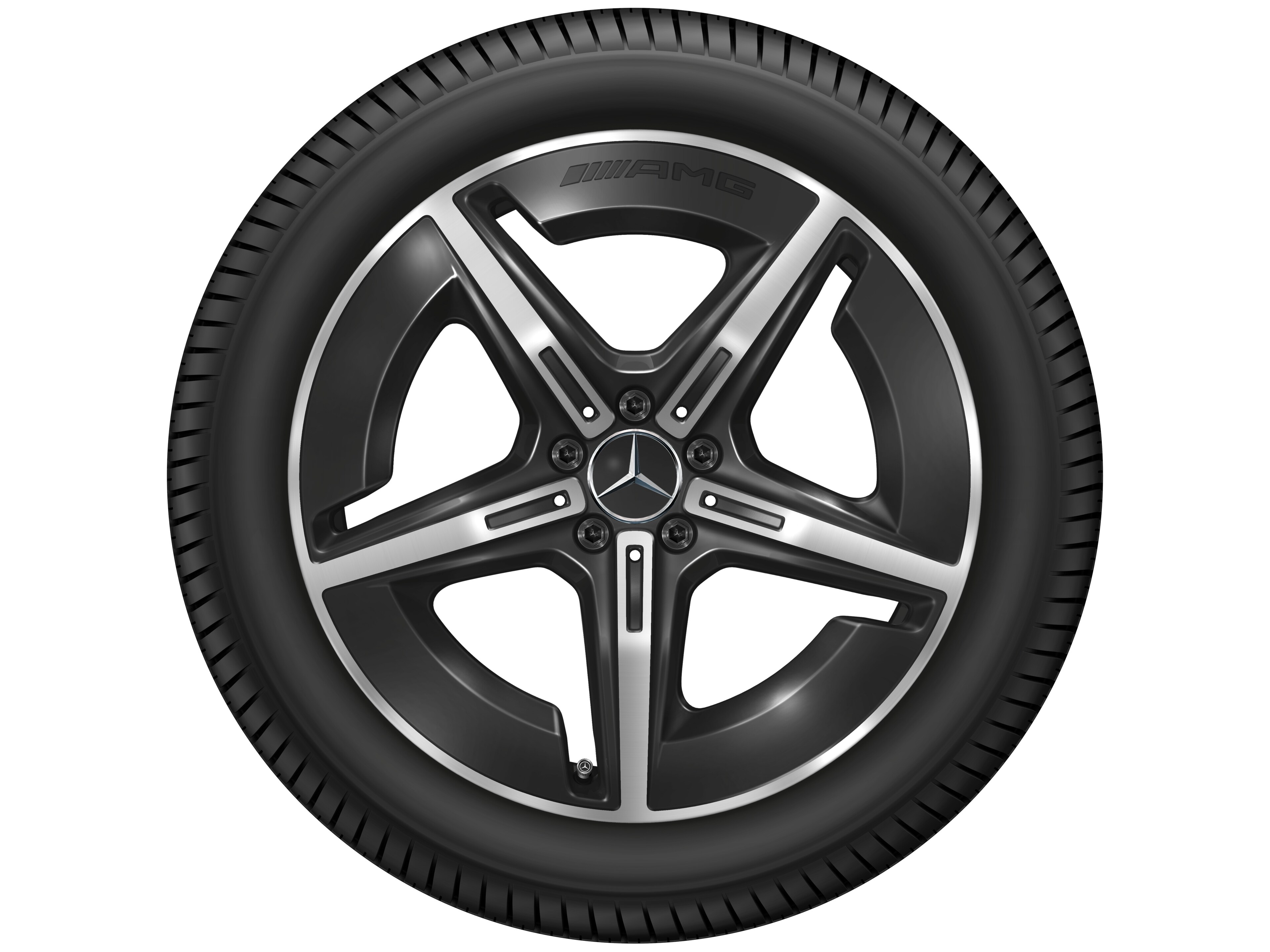 Kolo AMG z lehkých slitin, v 5paprskovém designu, 50,8 cm (20 palců), aerodynamicky optimalizovaná - 8 J x 20 ET 32,7, černá, soustružené do lesku