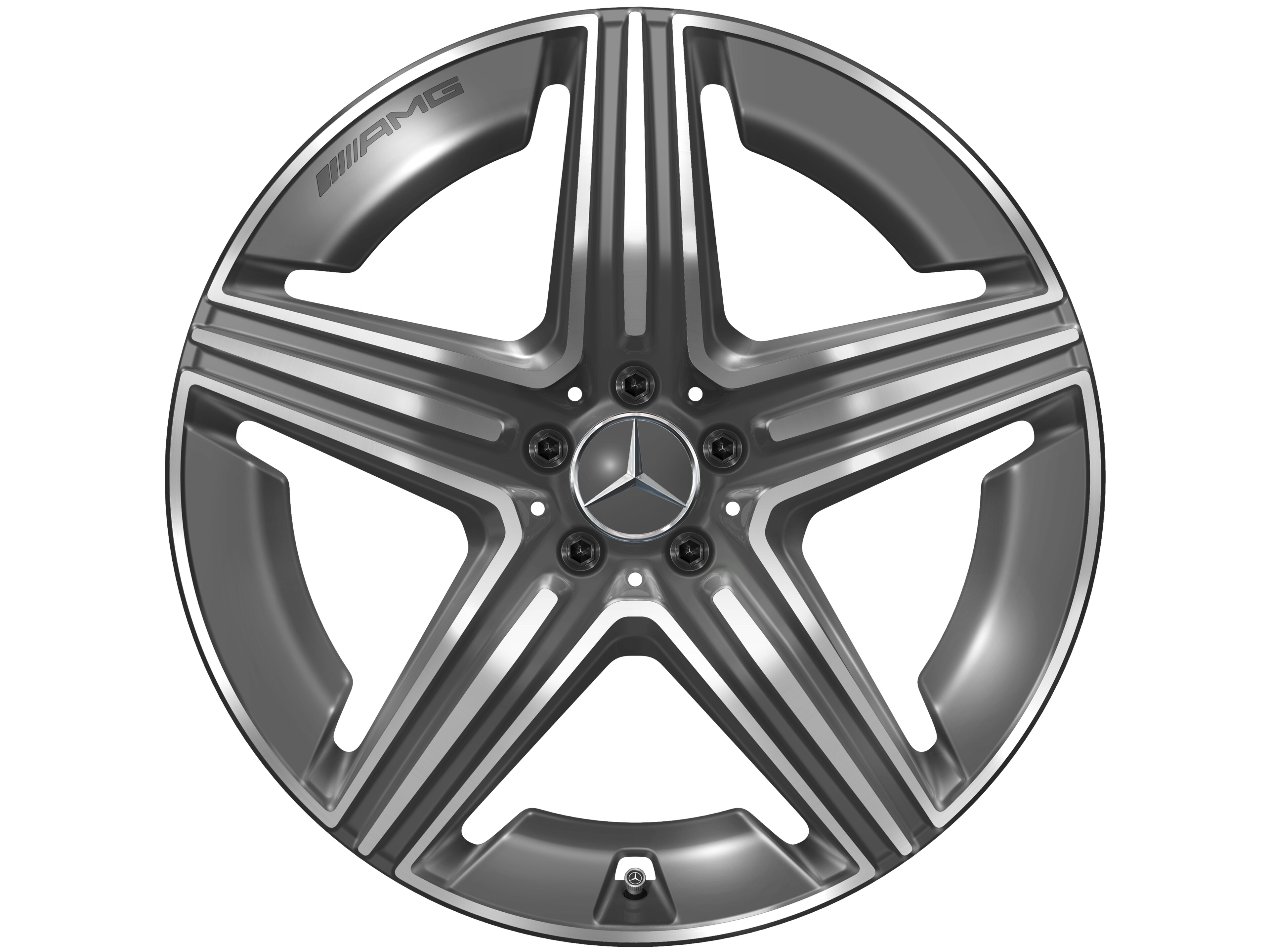 Kolo AMG s 5 dvojitými paprsky, 53,3 cm (21 palců) - 11 J x 21 ET 49, šedá tantalum, soustružené do lesku