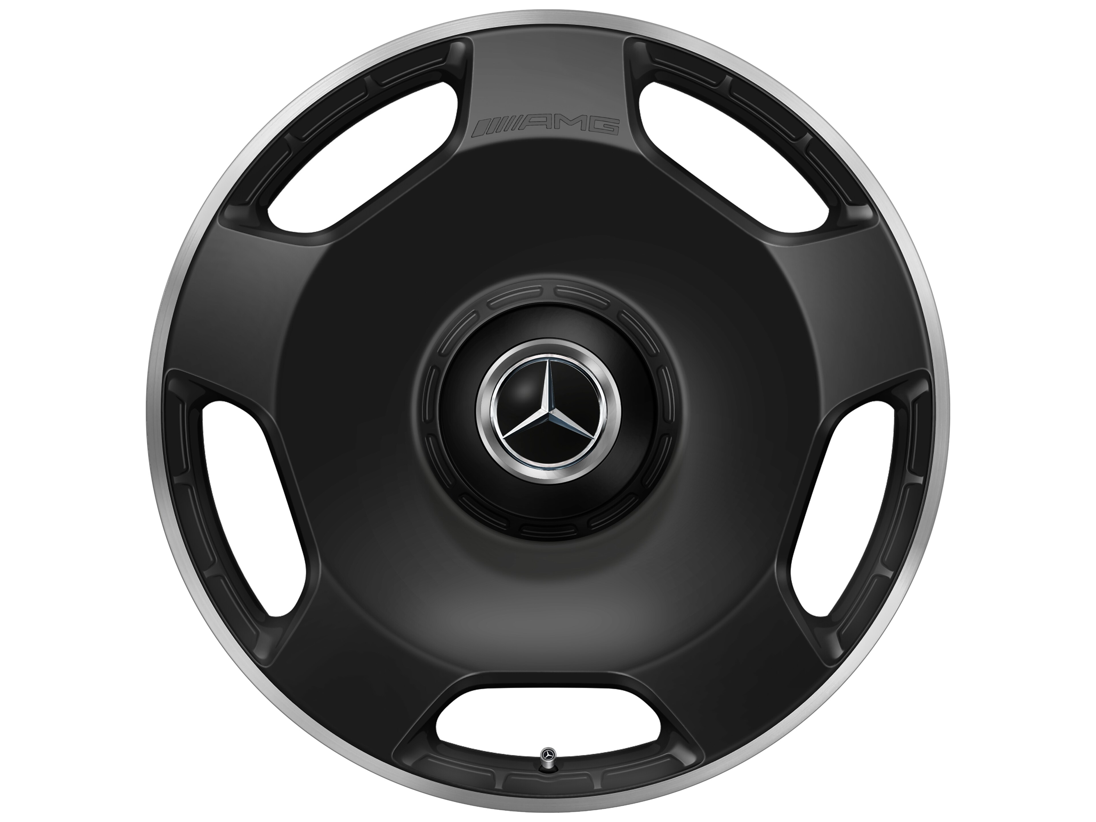 Kované kolo AMG v provedení s 5 otvory, 58,4 cm (23 palců), Okraj ráfku leštěný - 10 J x 23 ET 45, černá matná, Okraj ráfku leštěný