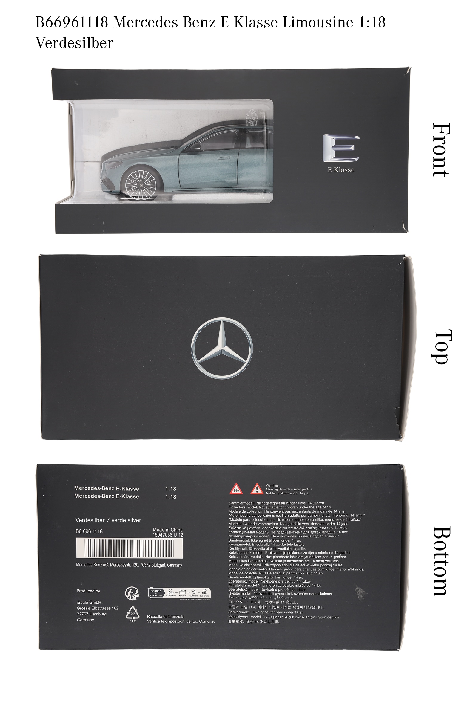 Třída E, sedan, AMG Line, W214 - stříbrná verder, iScale, 1:18