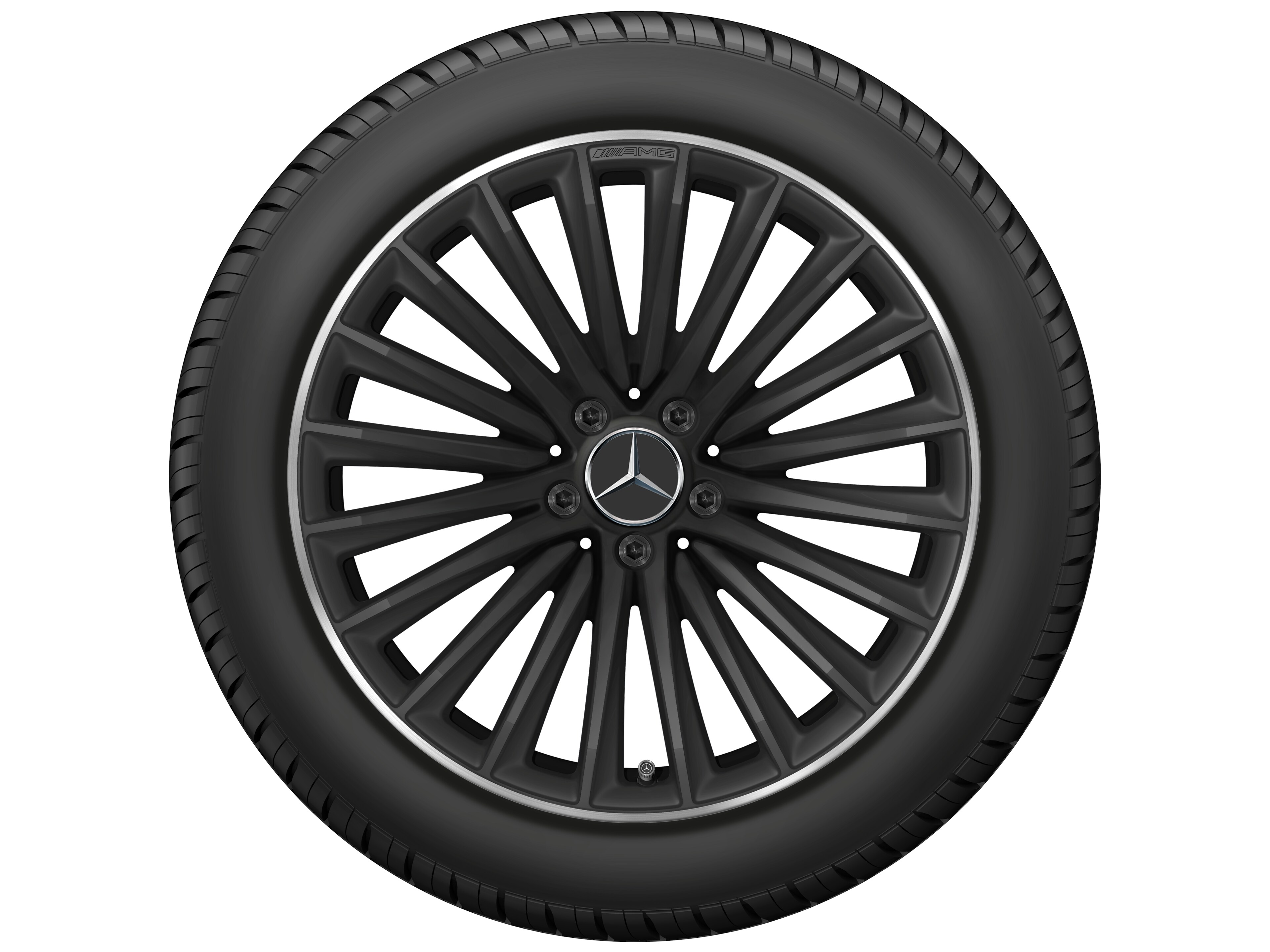 Vícepaprskové kolo AMG, 48,3 cm (19 palců) - 11 J x 19 ET 60,5, černá matná, Okraj ráfku leštěný
