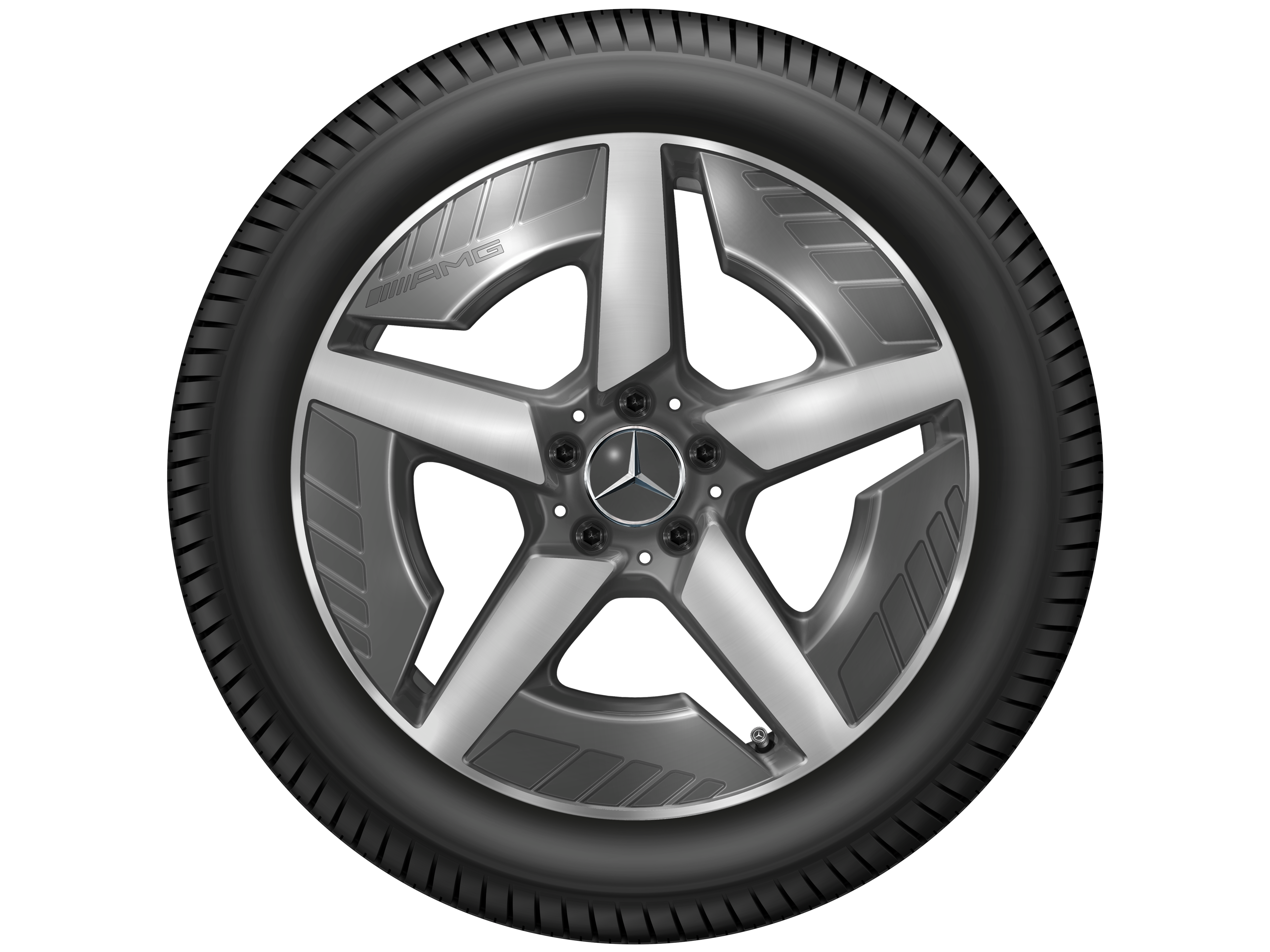 Kolo AMG z lehkých slitin, v 5paprskovém designu, 48,3 cm (19 palců), aerodynamicky optimalizovaná - 7,5 J x 19 ET 53,3, šedá tantalum, soustružené do lesku