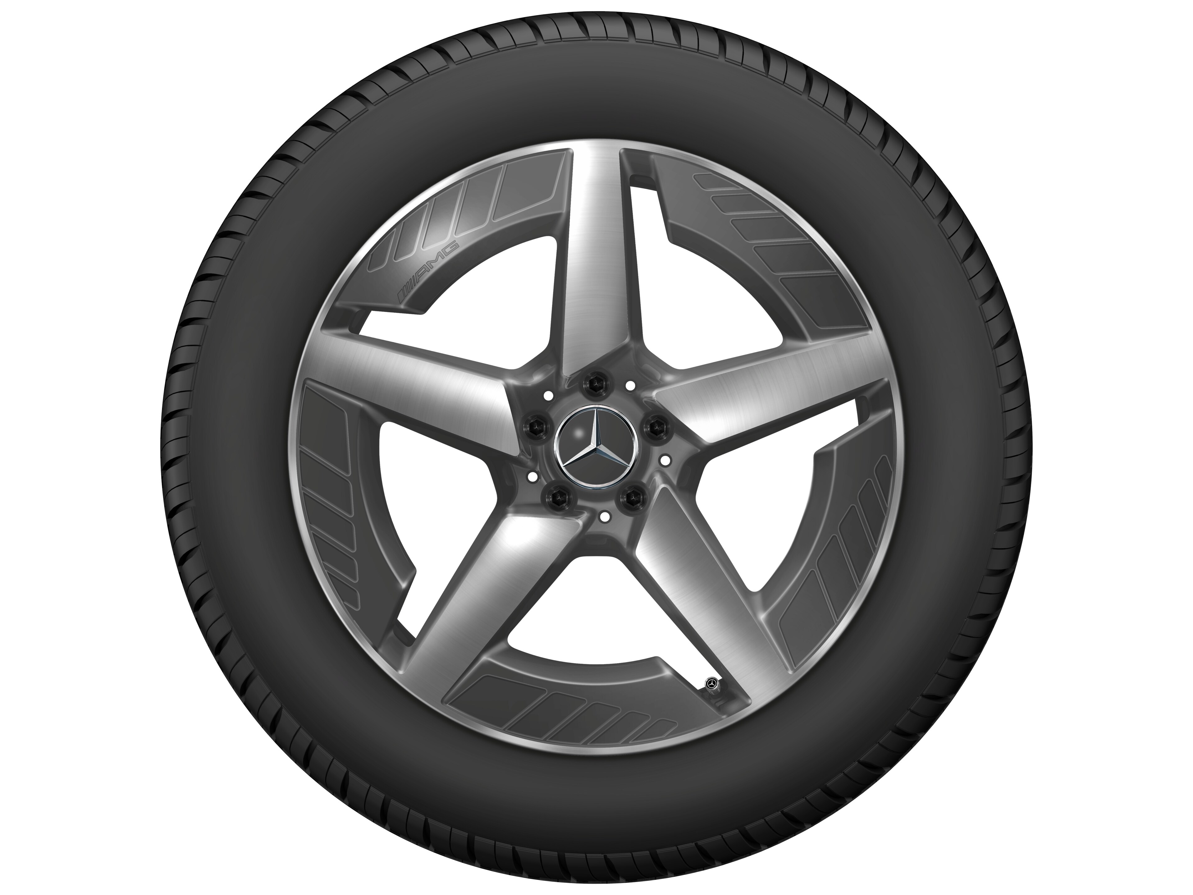 Kolo AMG z lehkých slitin, v 5paprskovém designu, 50,8 cm (20 palců) - 9 J x 20 ET 57,1, šedá tantalum, soustružené do lesku