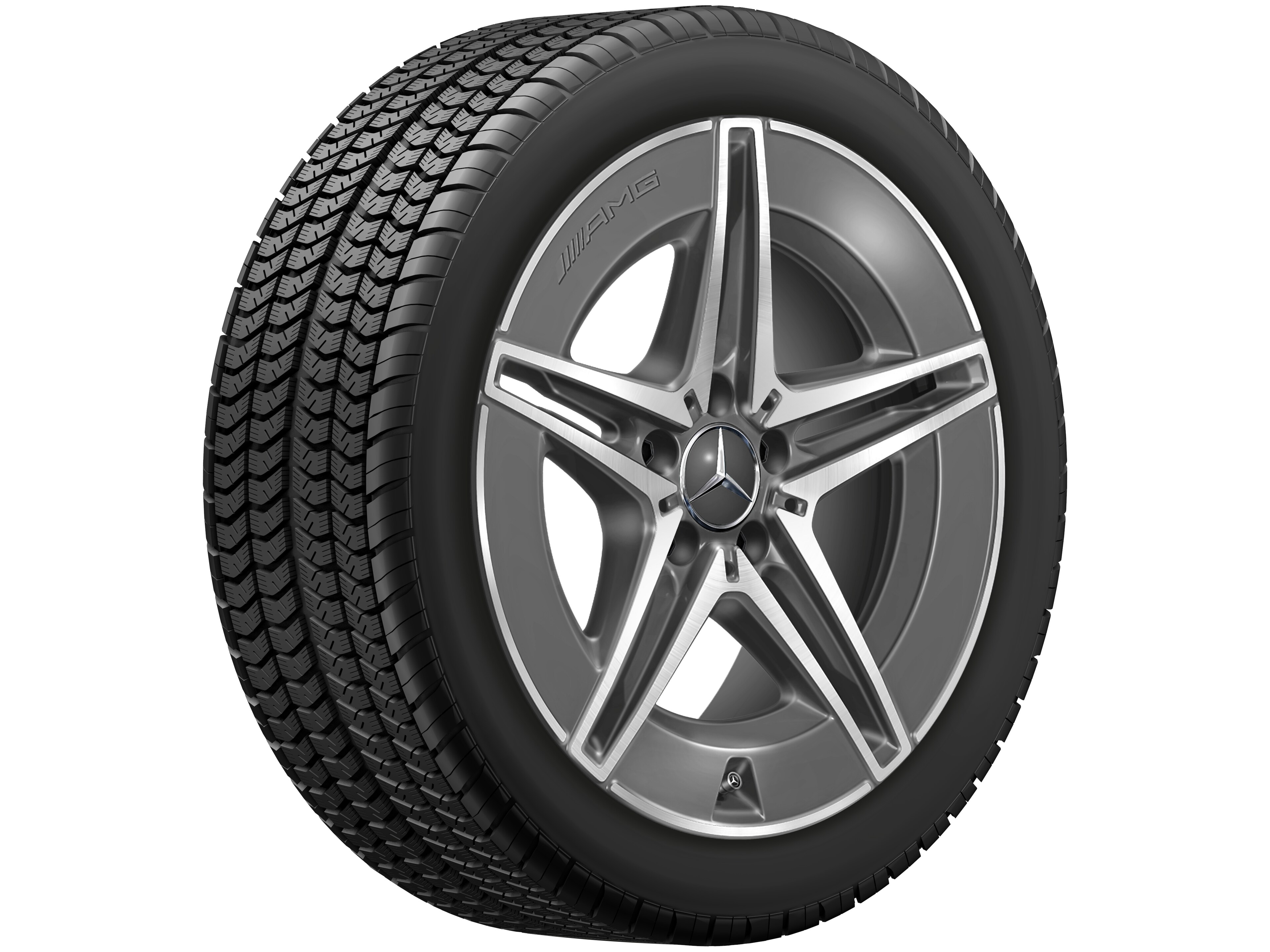 Kolo AMG s 5 dvojitými paprsky, 45,7 cm (18 palce) - 7,5 J x 18 ET 40, šedá tantalum, soustružené do lesku