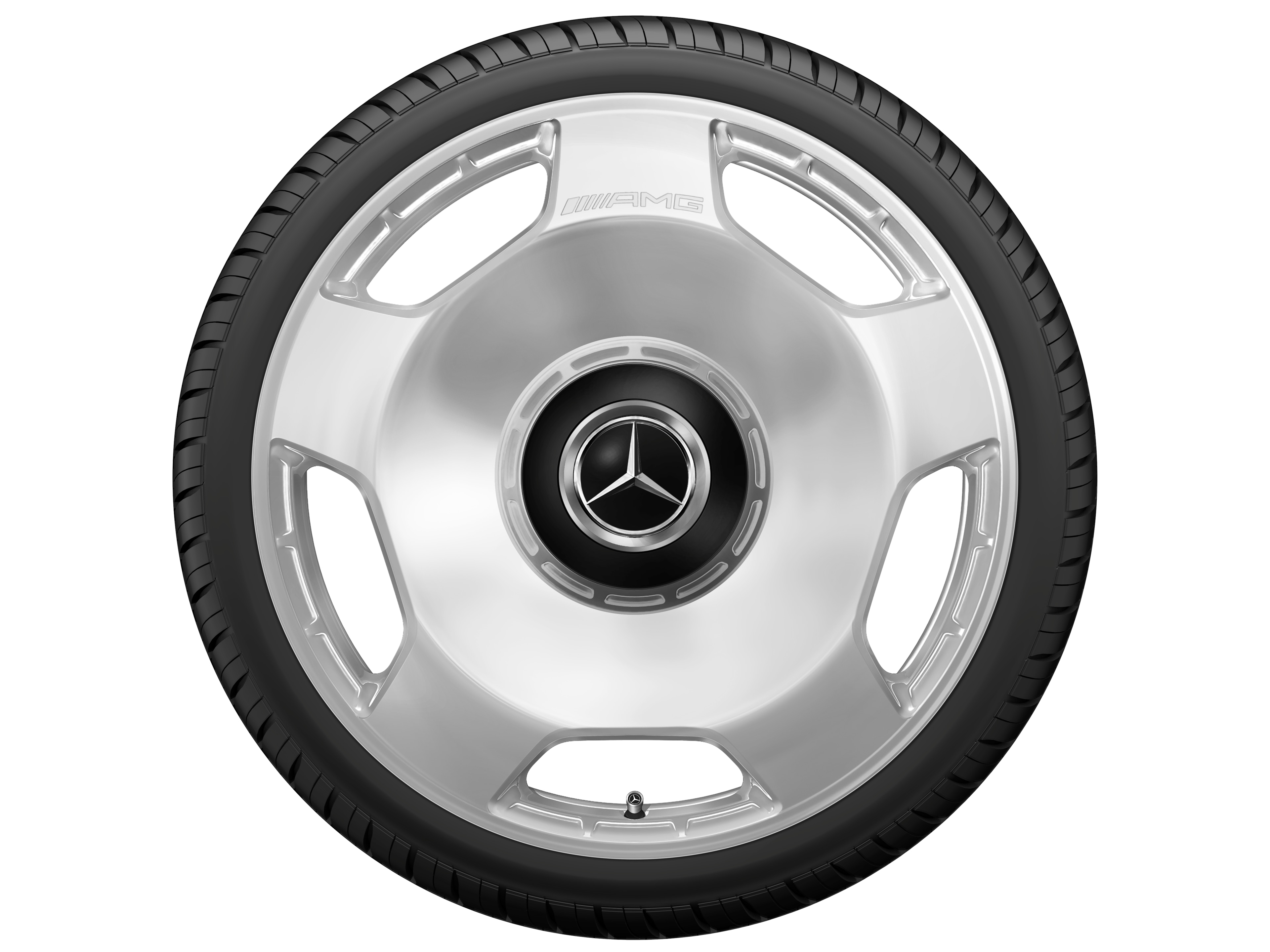 Kované kolo AMG v provedení s 5 otvory, 53,3 cm (21 palců) - 10 J x 21 ET 30, stříbrné barvy, vysoce leštěné