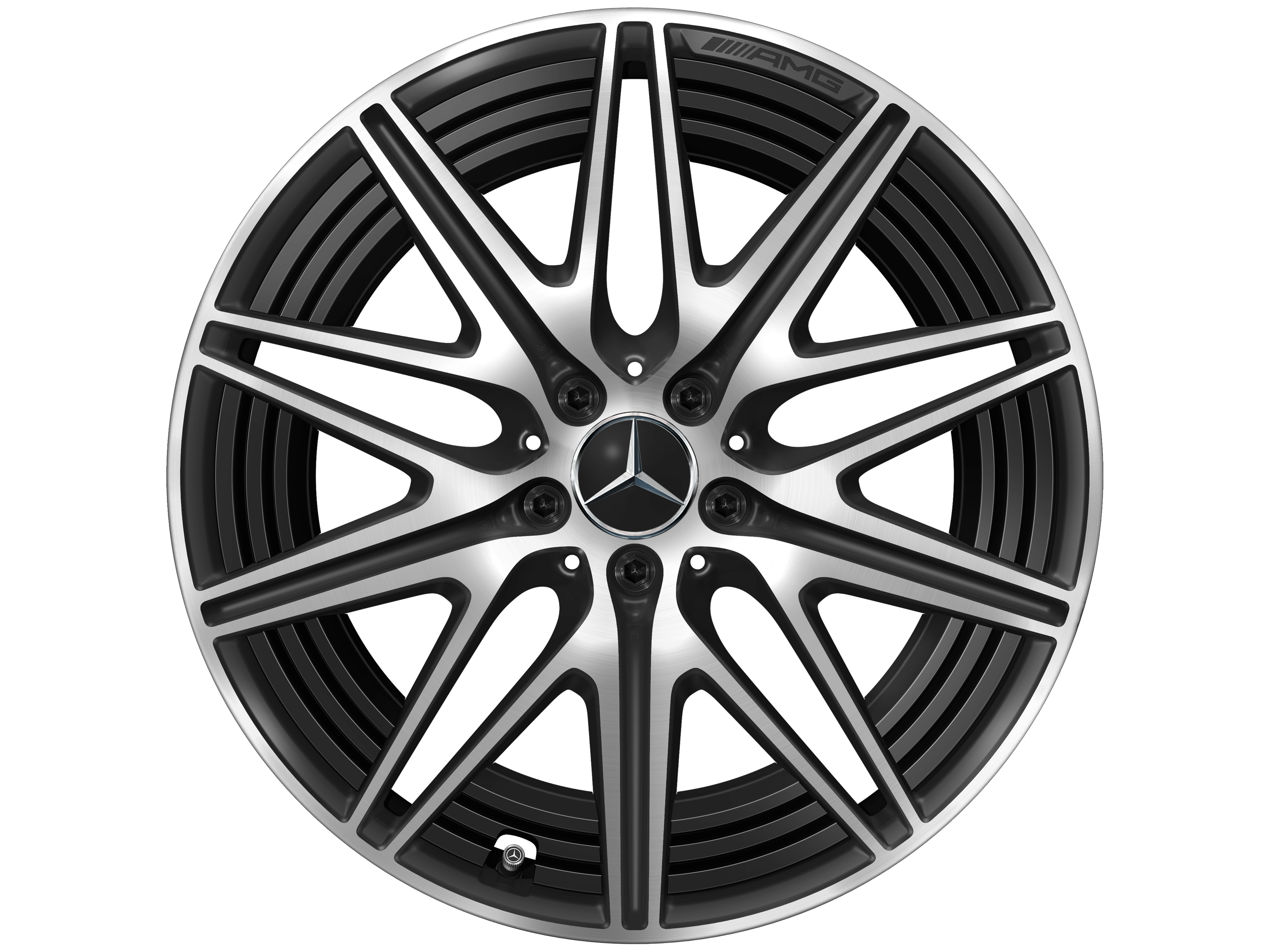 Kolo AMG s 10 paprsky, 50,8 cm (20 palců) - 9,5 J x 20 ET 32,1, černá matná, soustružené do lesku