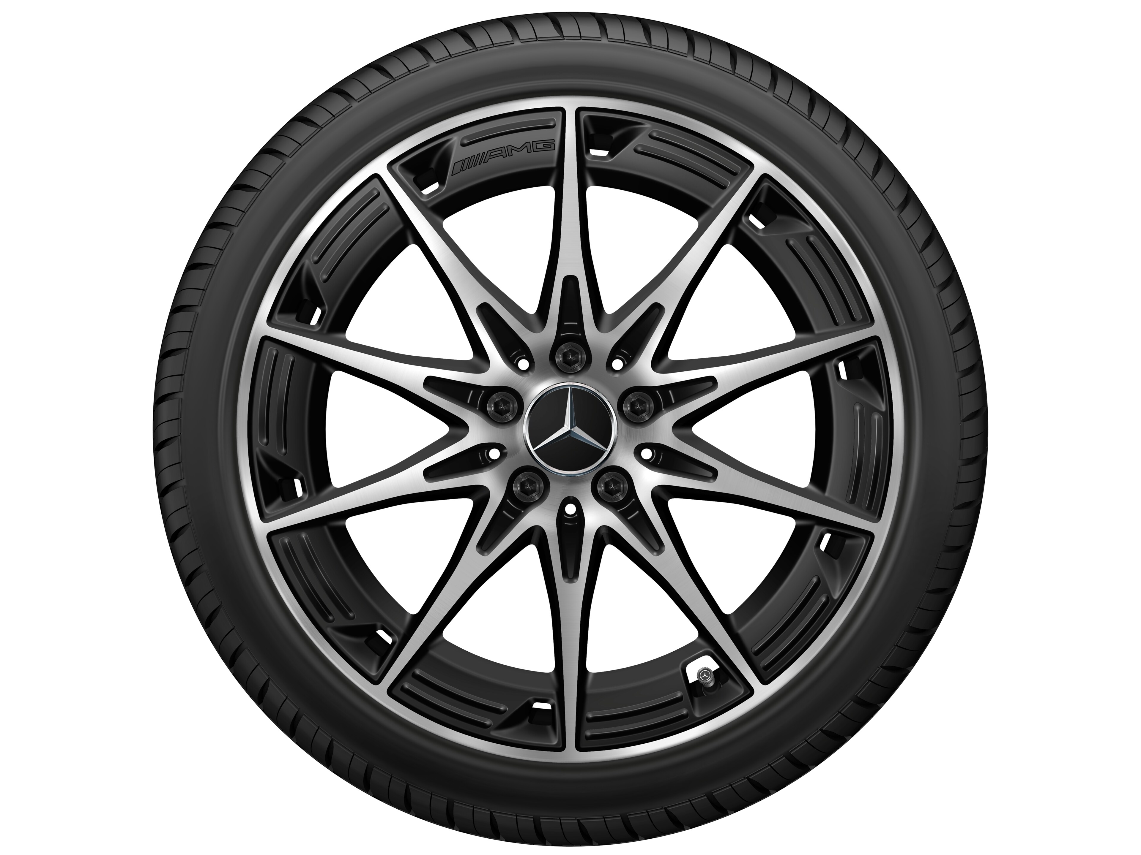 Kolo AMG z lehkých slitin, V provedení s 10 paprsky, 48,3 cm (19 palců) - 9 J x 19 ET 48, černá matná, soustružené do lesku