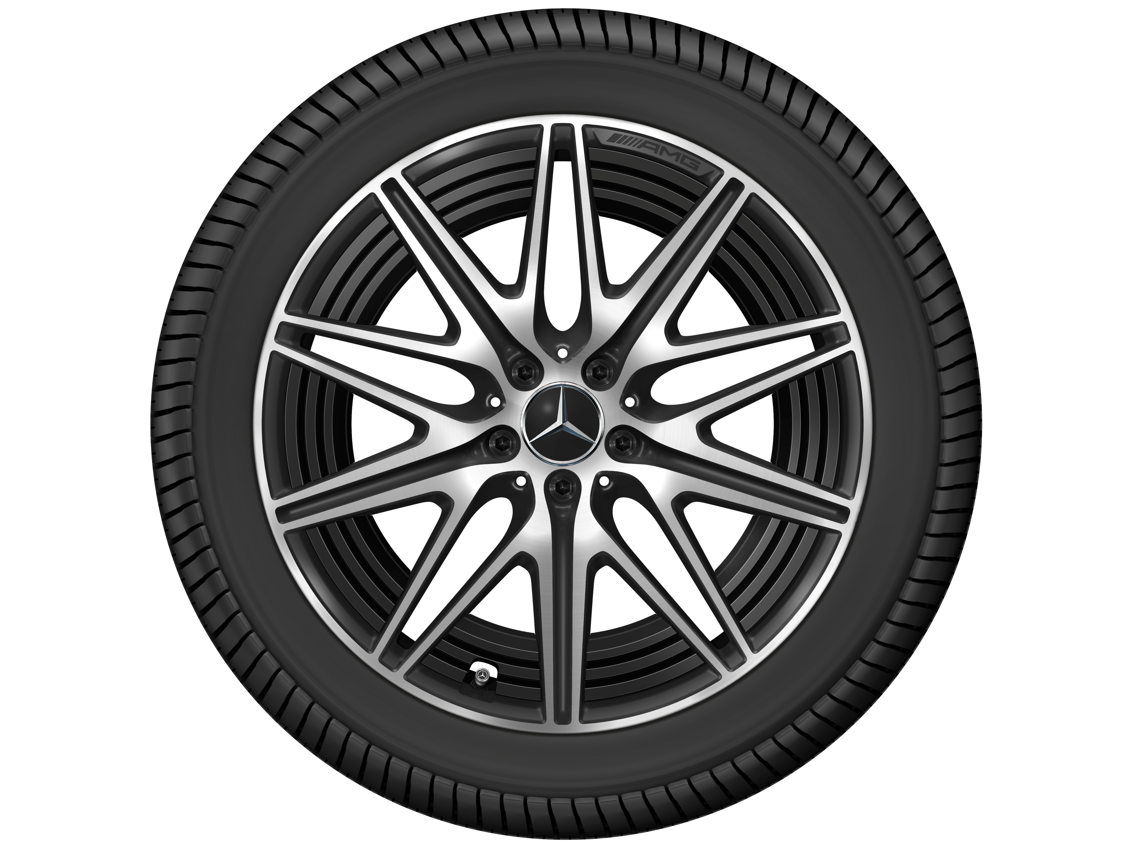 Kolo AMG s 10 paprsky, 50,8 cm (20 palců) - 9,5 J x 20 ET 32,1, černá matná, soustružené do lesku