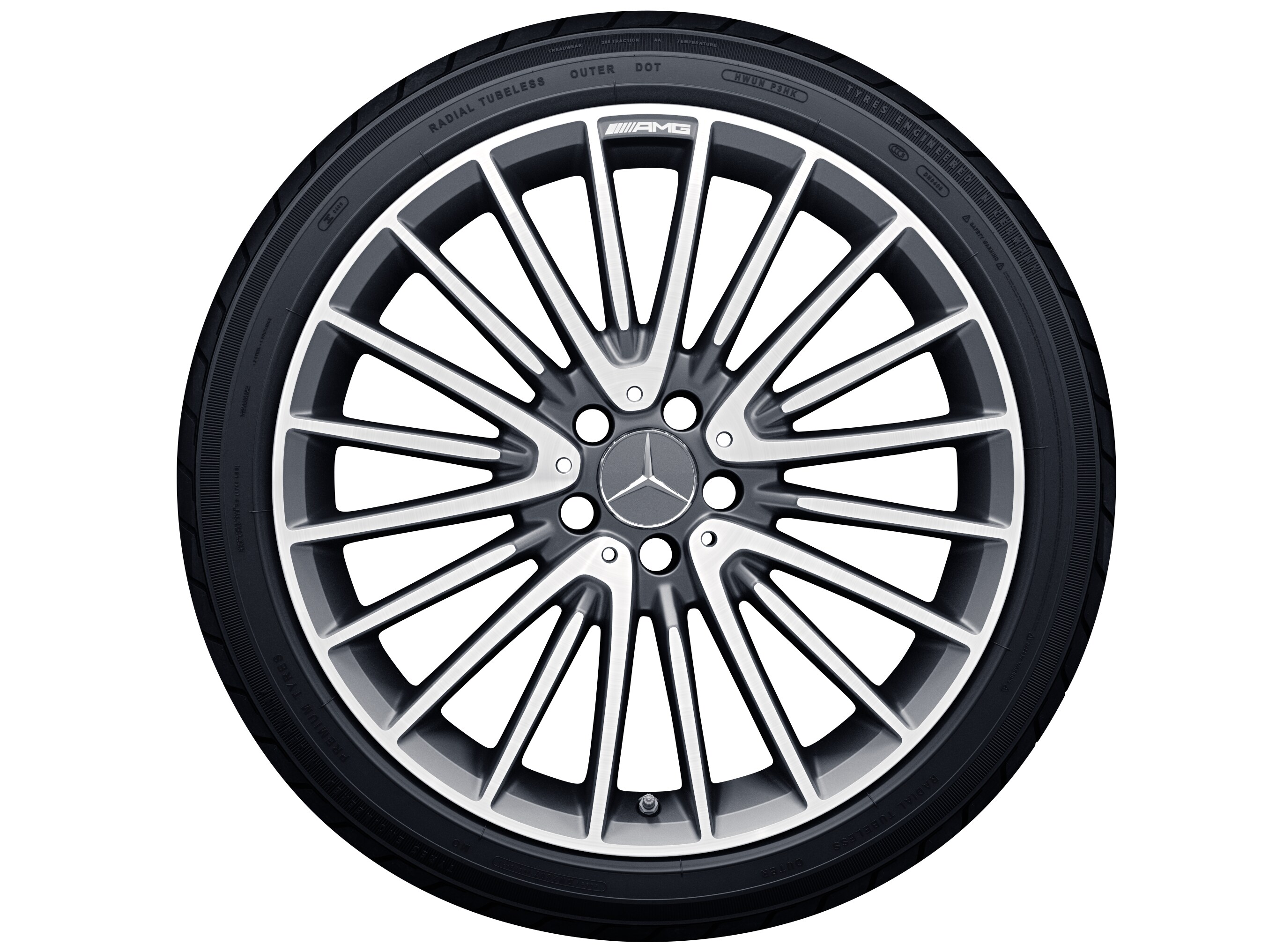 Vícepaprskové kolo AMG, 50,8 cm (20 palců) - 8 J x 20 ET 43,5, šedá titanium, soustružené do lesku
