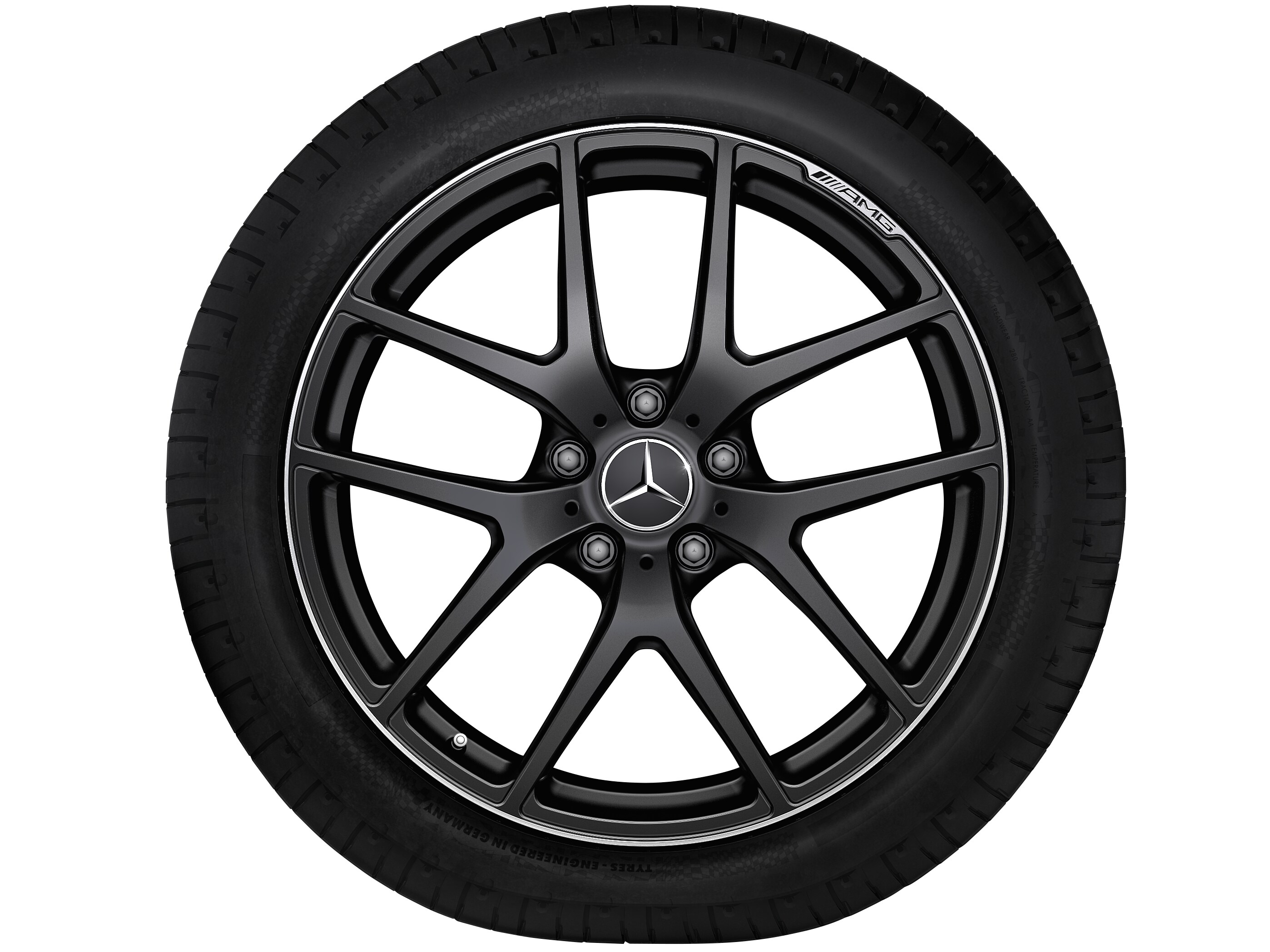 Kované kolo AMG v provedení s 5 dvojitými paprsky, 53,3 cm (21 palců), Okraj ráfku leštěný - 10 J x 21 ET 45, černá matná, Okraj ráfku leštěný