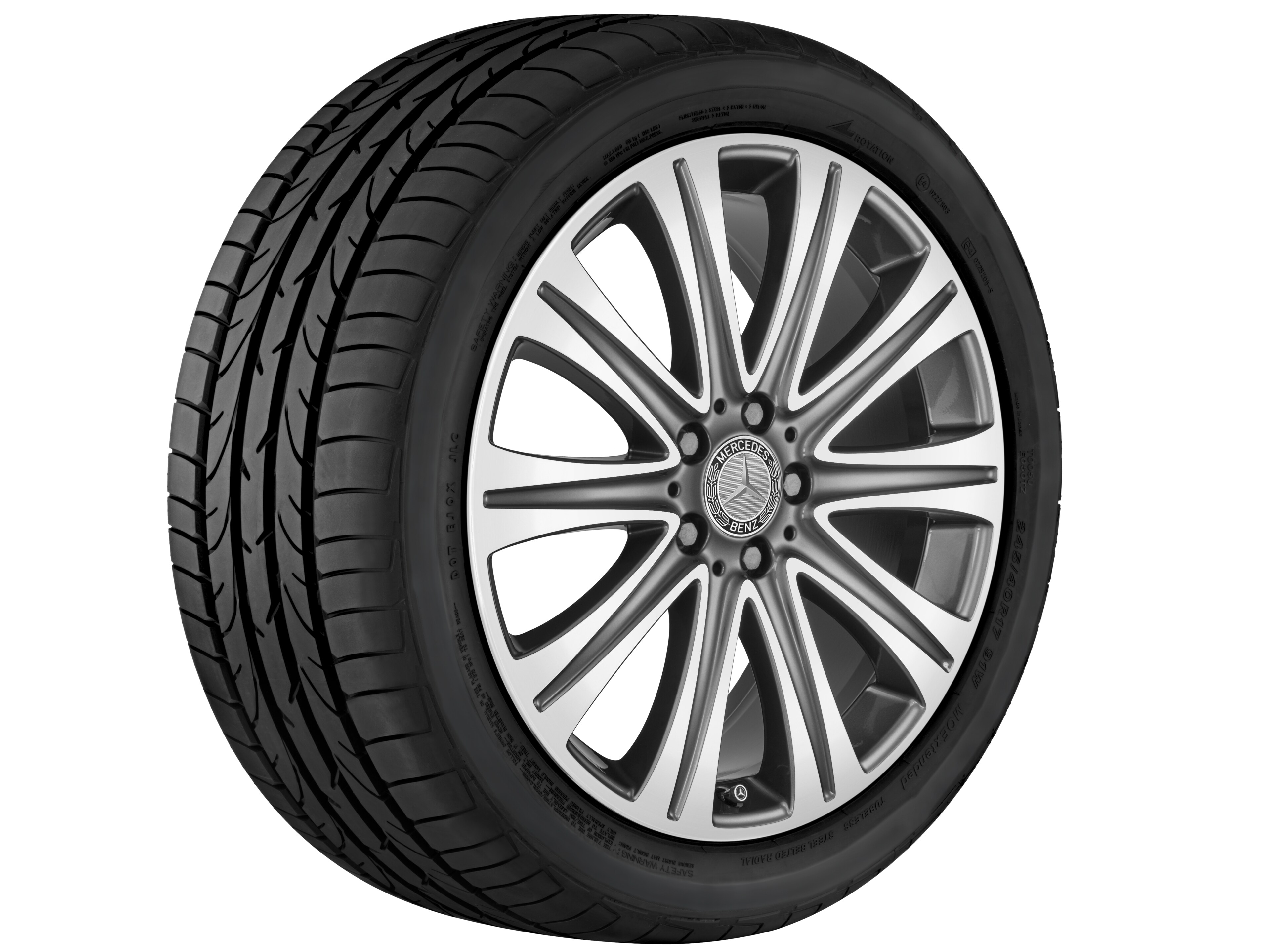 Kolo s 10 paprsky, 48,3 cm (19 palců) - 8 J x 19 ET 43, tremolit metalický, soustružené do lesku
