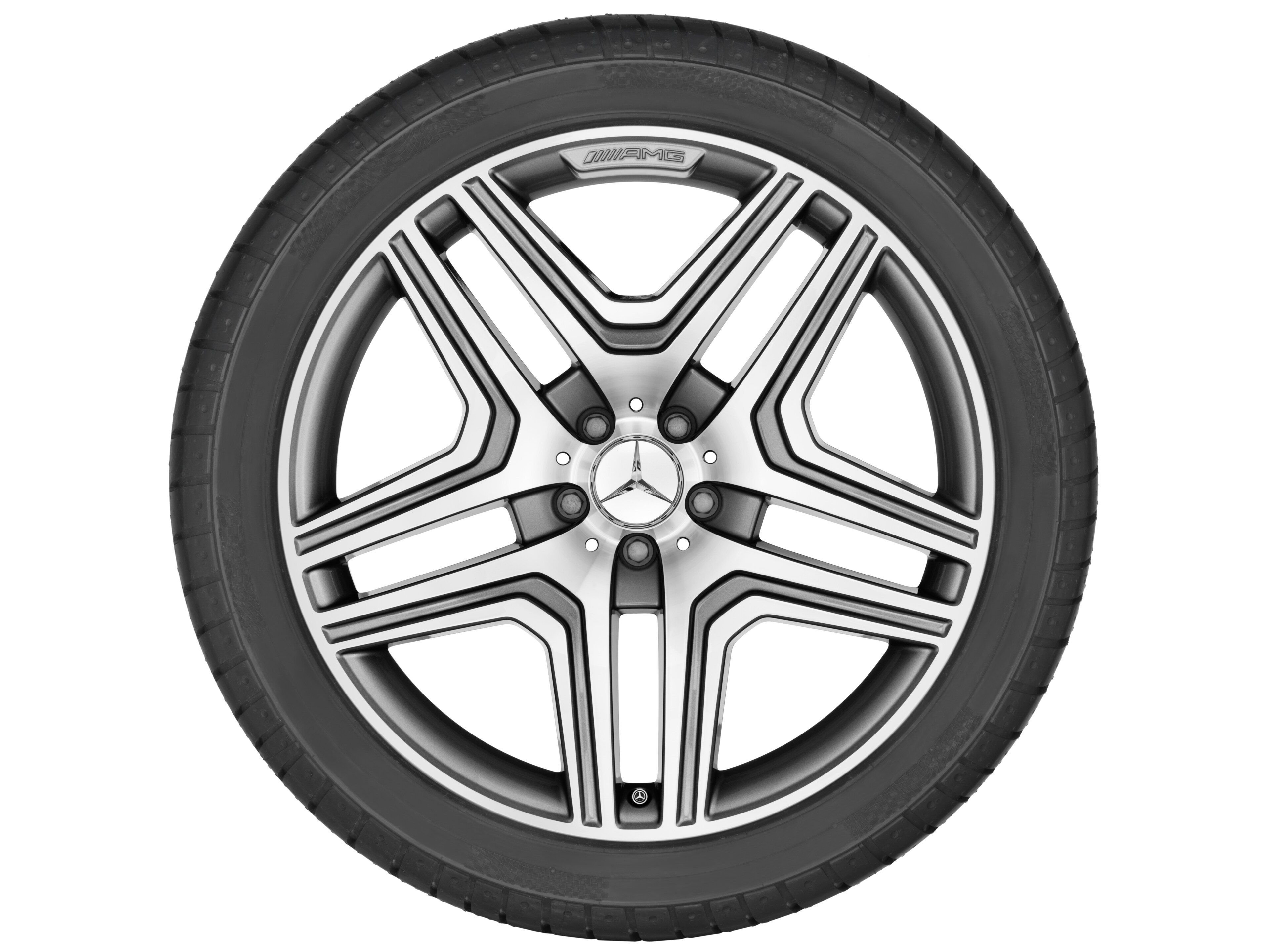 Kolo AMG s 5 dvojitými paprsky, 53,3 cm (21 palců), Okraj ráfku leštěný - 10 J x 21 ET 46, šedá titanium, soustružené do lesku