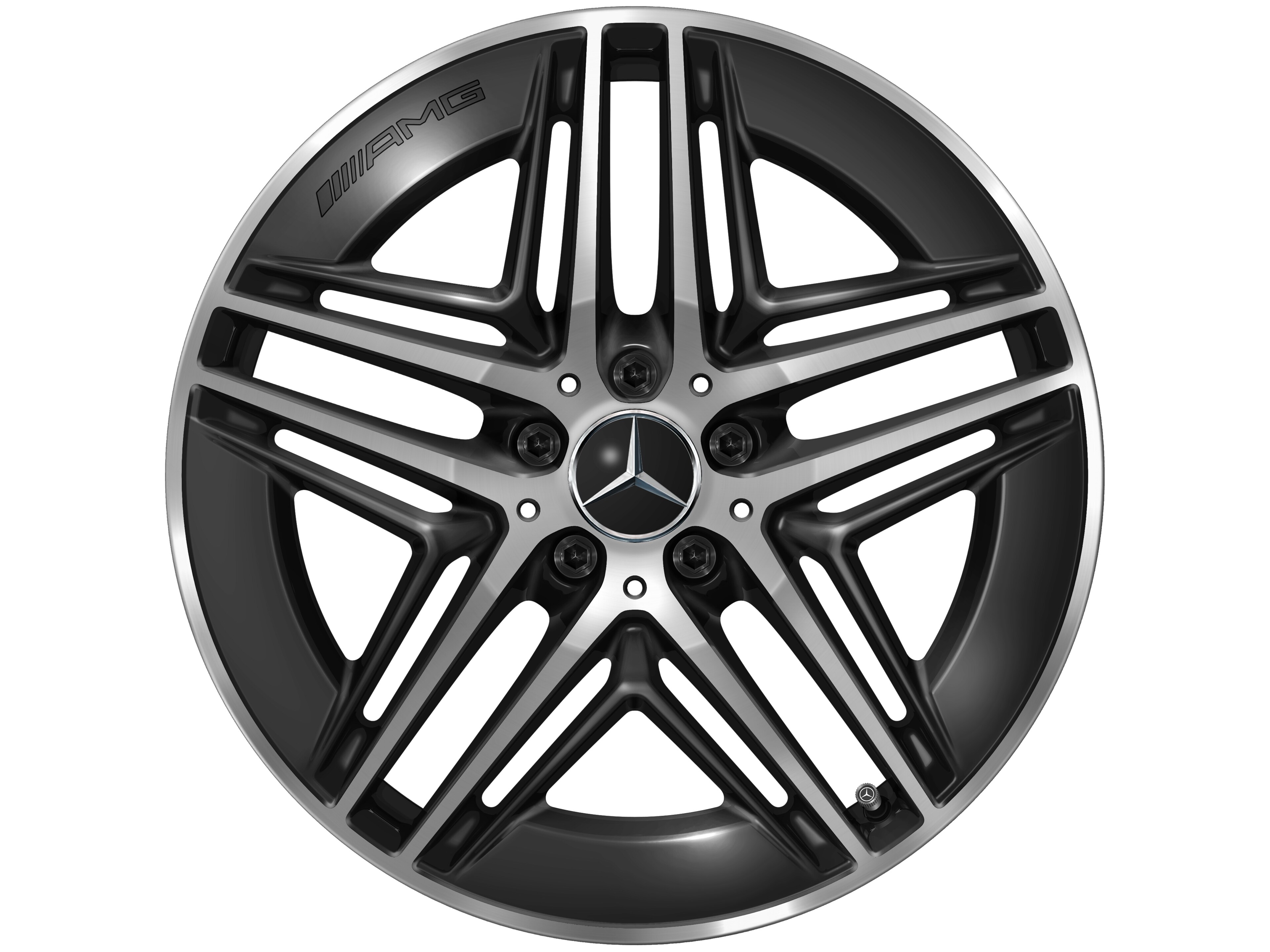Kolo AMG z lehkých slitin, v provedení s 5 dvojitými paprsky, 48,3 cm (19 palců) - 8 J x 19 ET 52, černá, soustružené do lesku