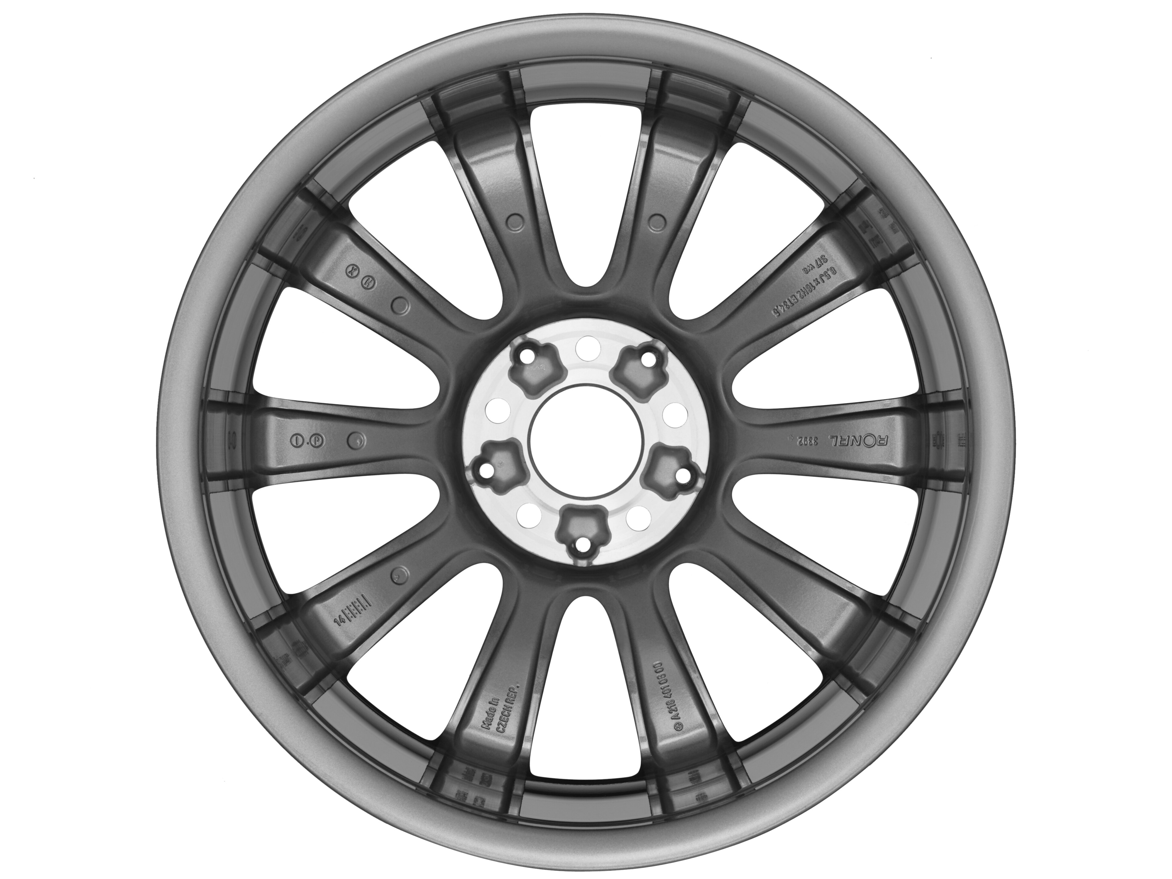 Kolo s 10 paprsky, 45,7 cm (18 palce) - 8,5 J x 18 ET 34,5, šedá Himalaya, soustružené do lesku