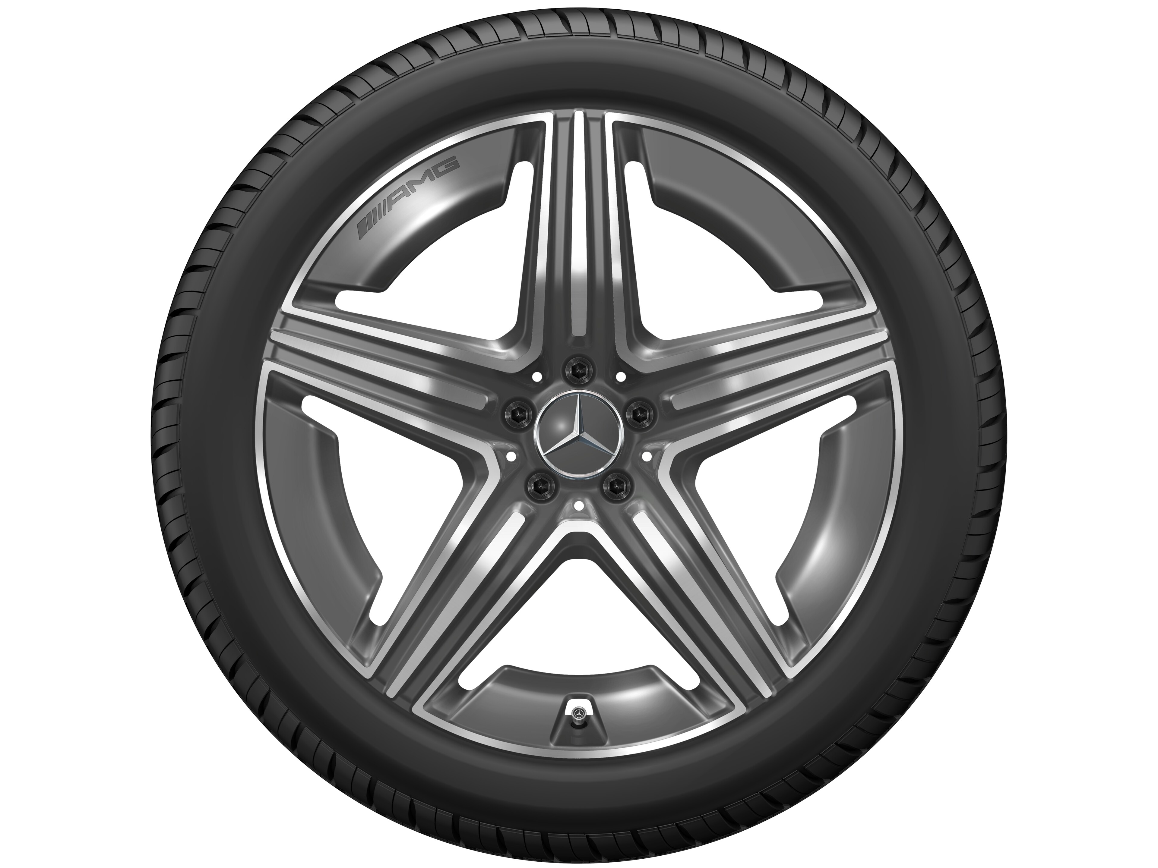 Kolo AMG s 5 dvojitými paprsky, 53,3 cm (21 palců) - 11 J x 21 ET 49, šedá tantalum, soustružené do lesku