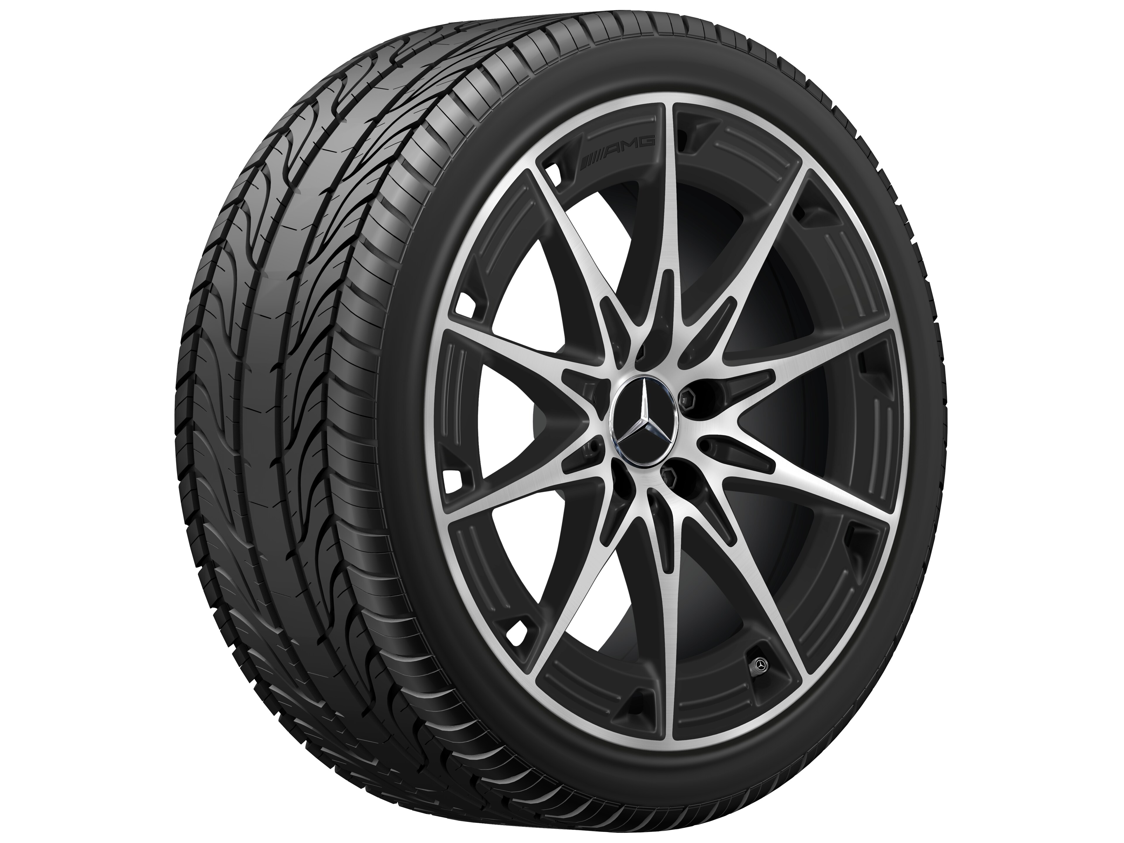 Kolo AMG z lehkých slitin, V provedení s 10 paprsky, 48,3 cm (19 palců) - 9 J x 19 ET 48, černá matná, soustružené do lesku
