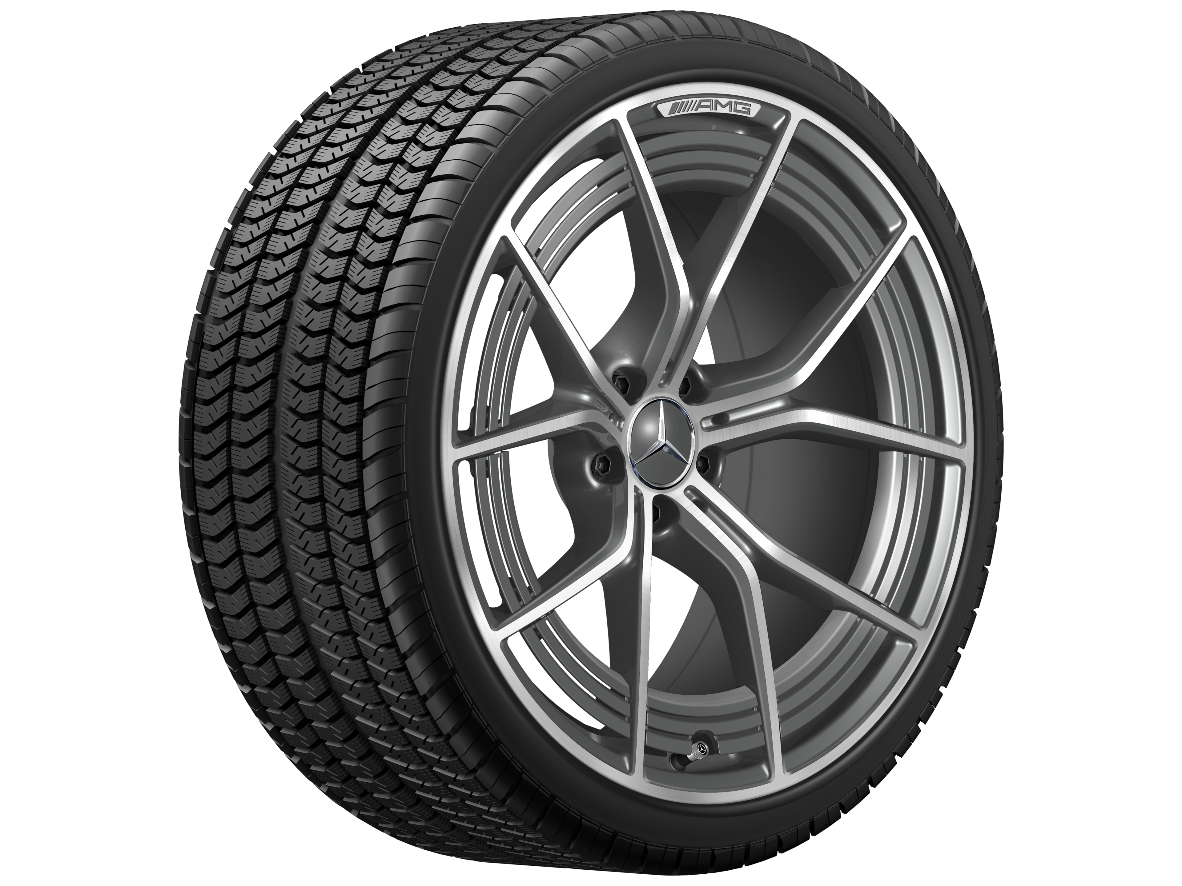 Kované kolo AMG v provedení s 5 dvojitými paprsky, 53,3 cm (21 palců) - 11 J x 21 ET 60, šedá tantalum, soustružené do lesku