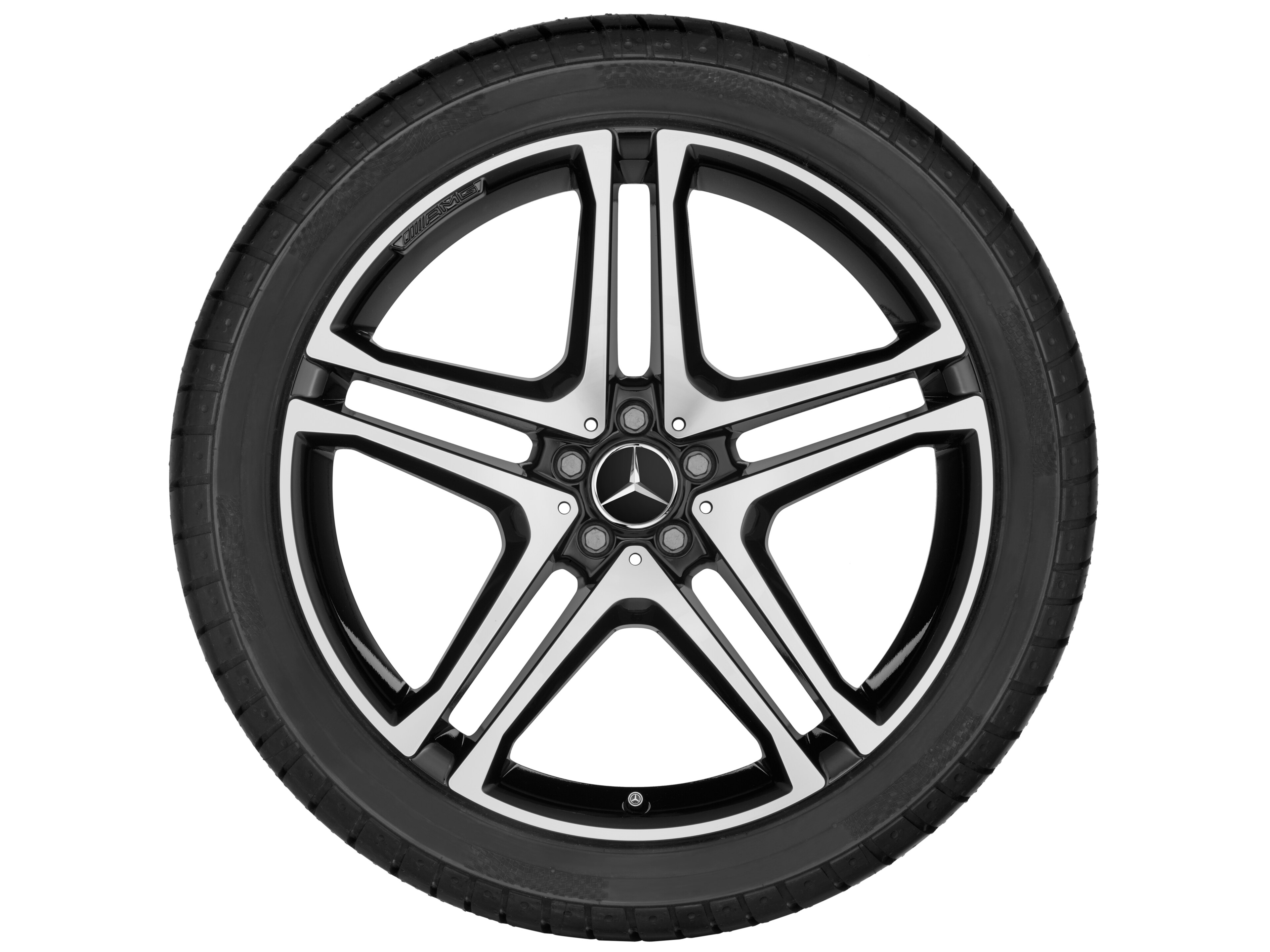 Kolo AMG s 5 dvojitými paprsky, 55,9 cm (22 palců) - 10 J x 22 ET 56, černá, soustružené do lesku
