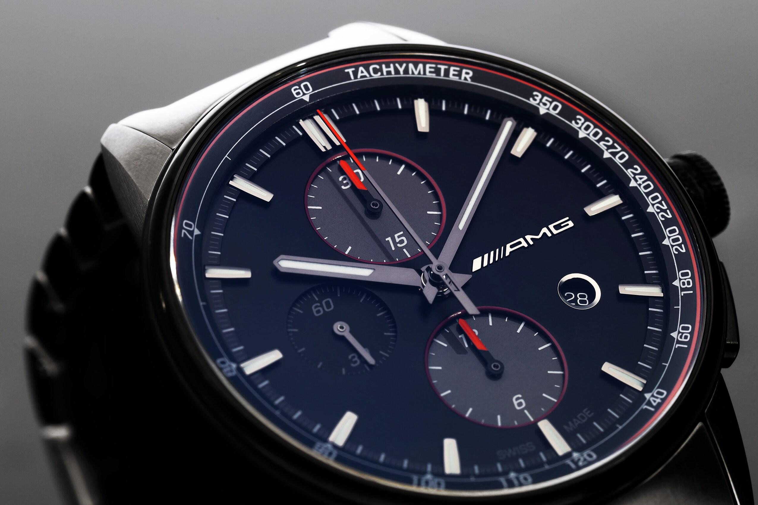 Automatický chronograf AMG, Muži, Business - černá / anthracite / červená, Nerezová ocel / Titan