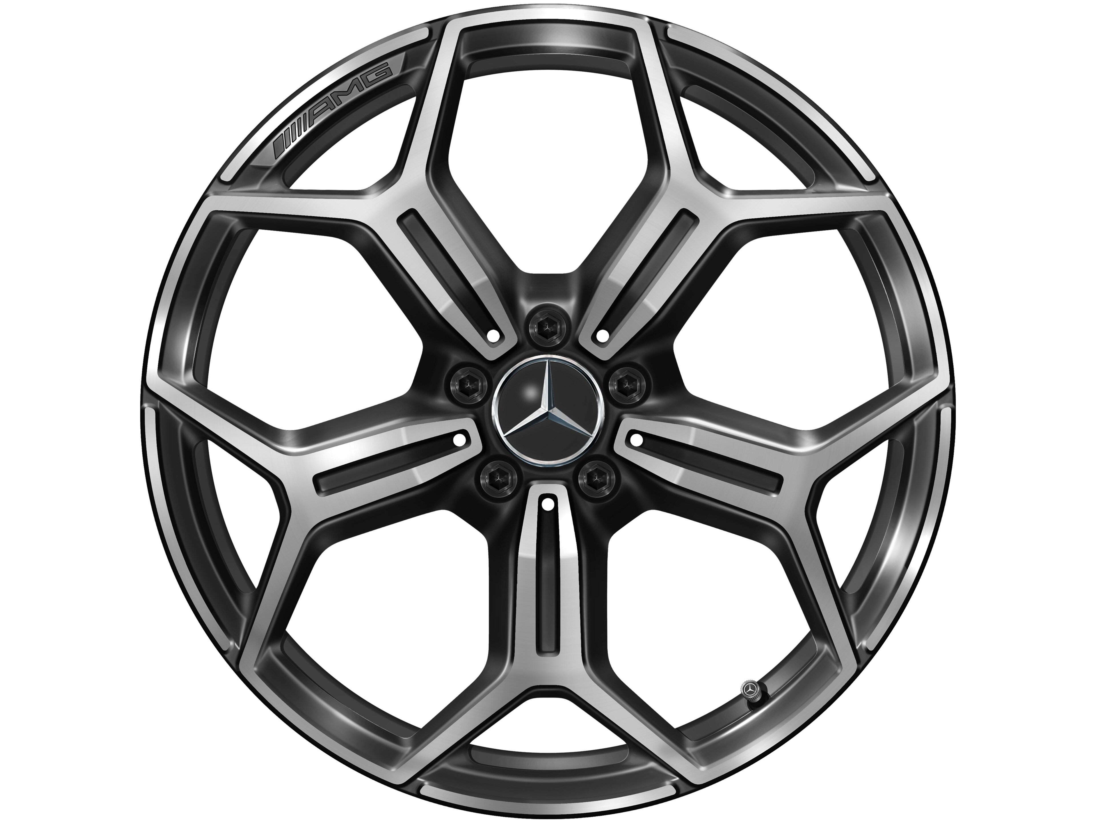 Kolo AMG z lehkých slitin, v provedení s 5 dvojitými paprsky, 50,8 cm (20 palců), soustružené do lesku, Tónovaný čirý lak - 9 J x 20 ET 60,8, černá, soustružené do lesku