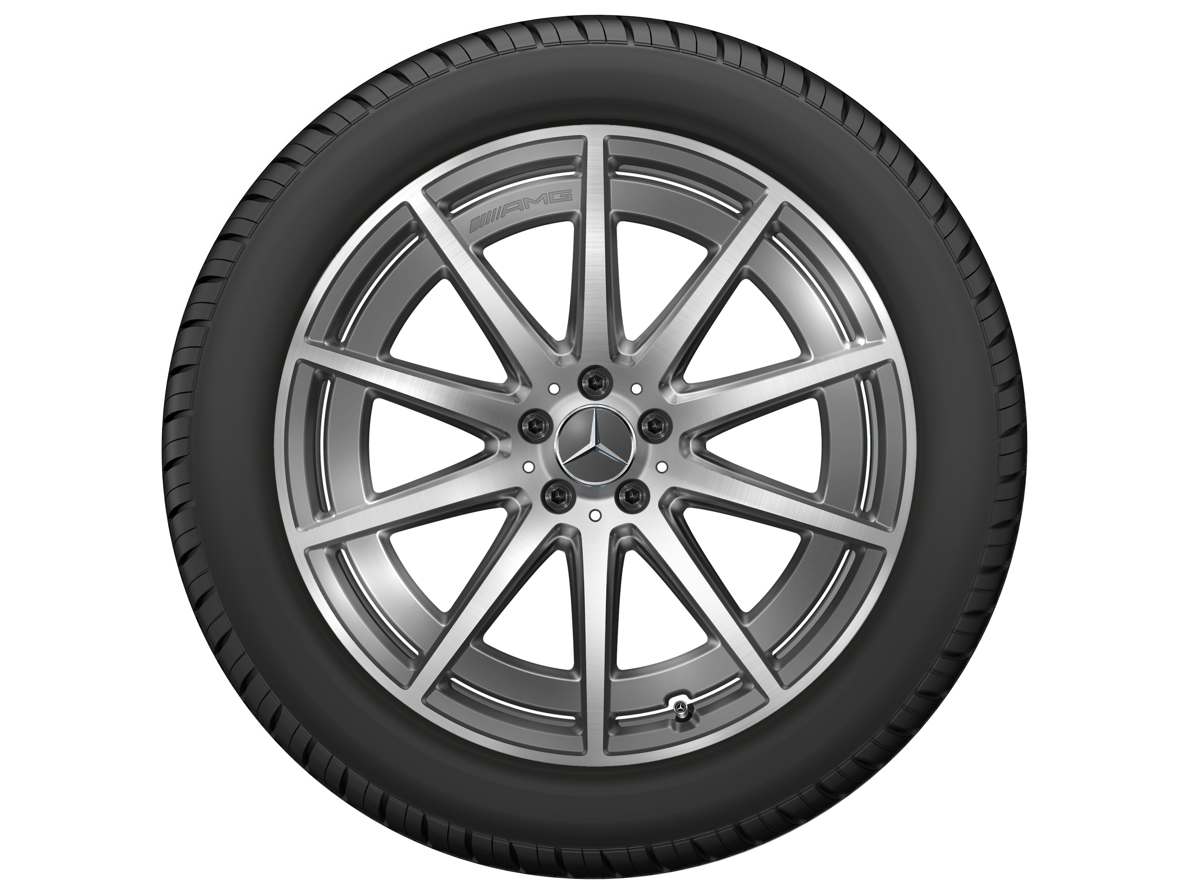 Kolo AMG s 10 paprsky, 53,3 cm (21 palců) - 9 J x 21 ET 36, šedá tantalum, soustružené do lesku