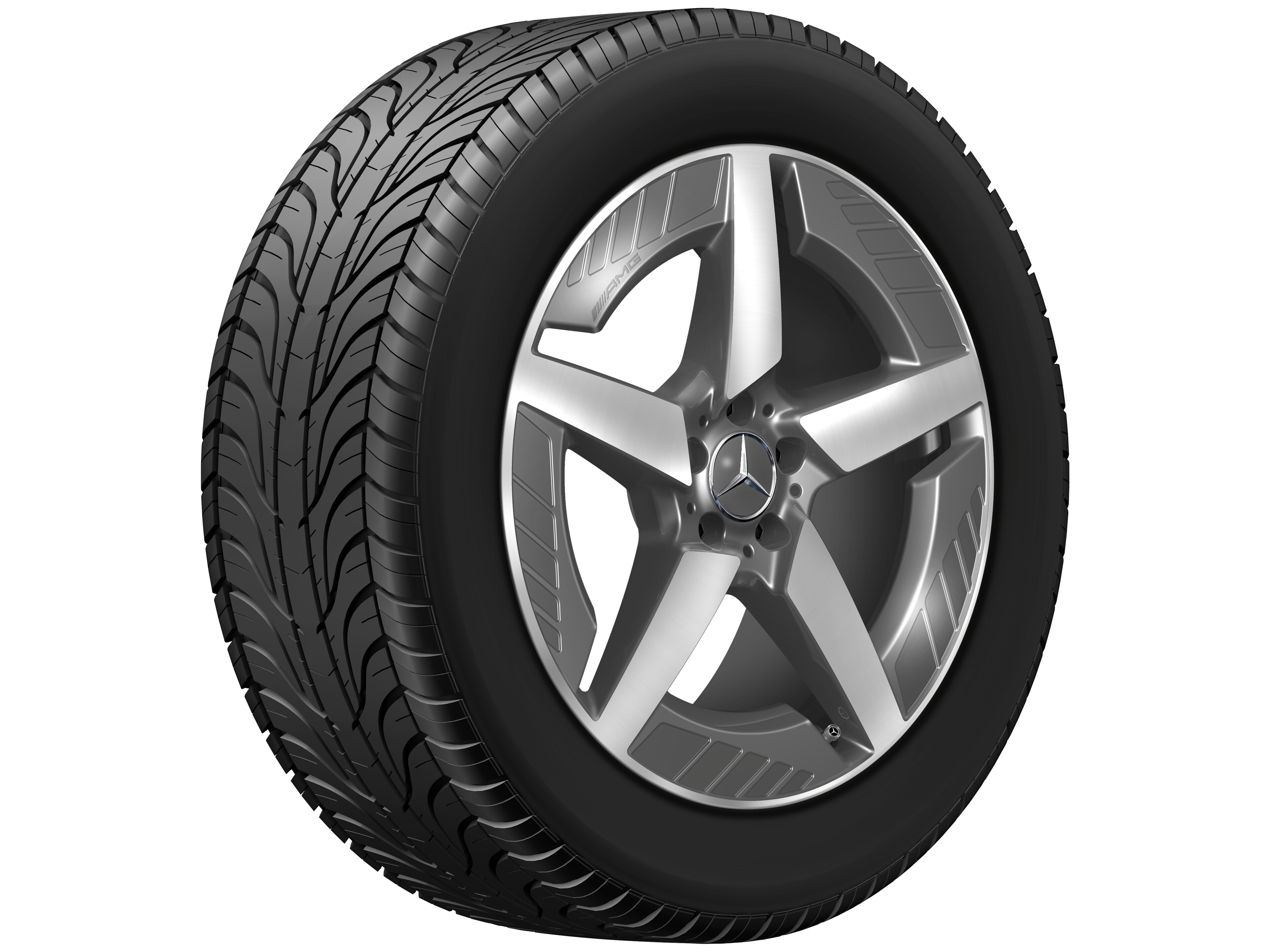 Kolo AMG z lehkých slitin, v 5paprskovém designu, 50,8 cm (20 palců) - 9 J x 20 ET 57,1, šedá tantalum, soustružené do lesku