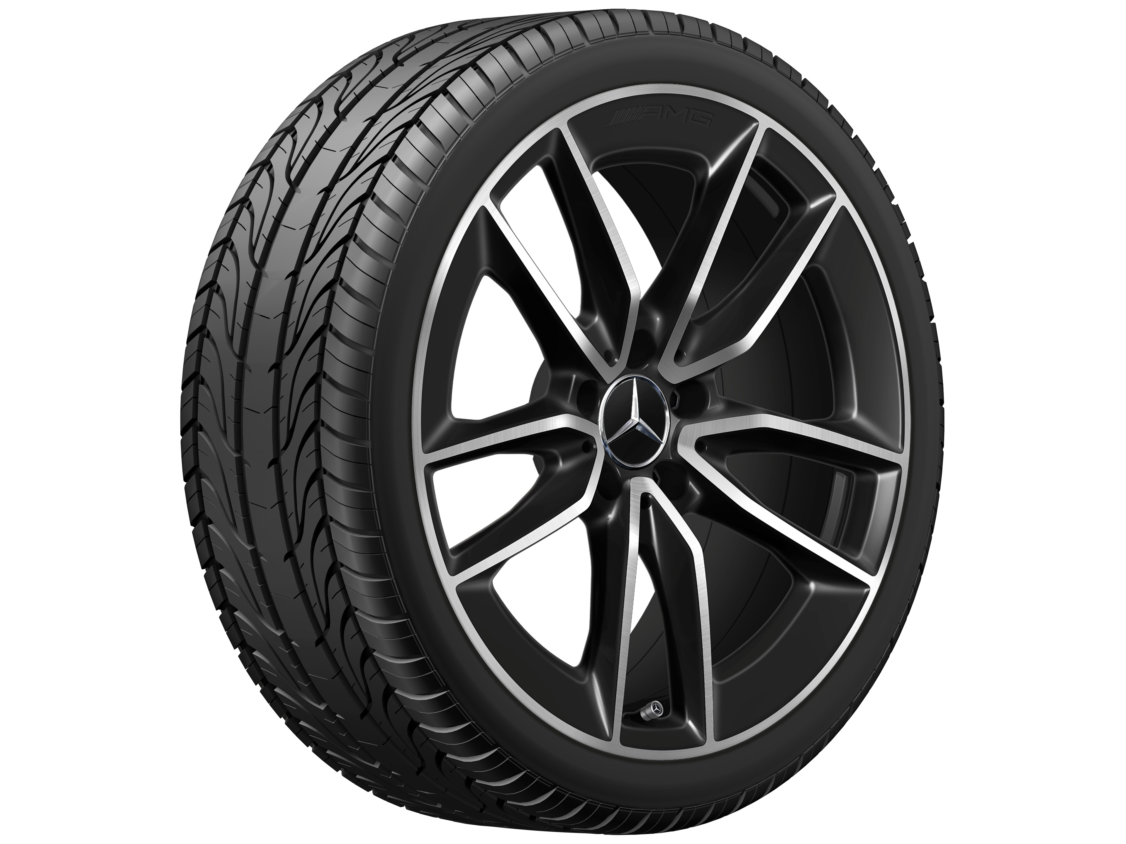 Kolo AMG s 5 dvojitými paprsky, 48,3 cm (19 palců) - 8,5 J x 19 ET 55,2, černá, soustružené do lesku