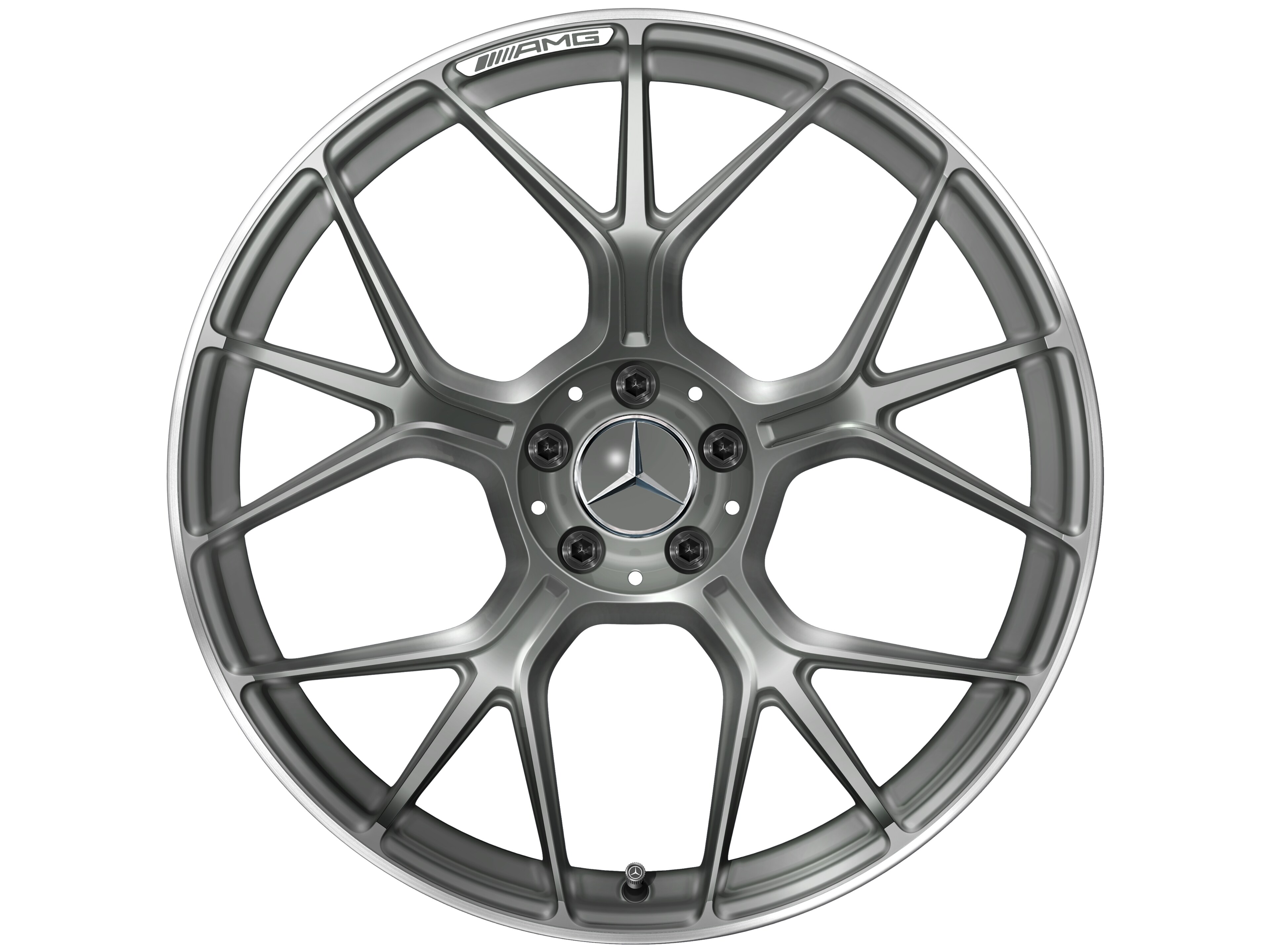 Kované kolo AMG v provedení se zkříženými paprsky, 53,3 cm (21 palců), Okraj ráfku leštěný - 11 J x 21 ET 33, šedá Himalaya matná, Okraj ráfku leštěný