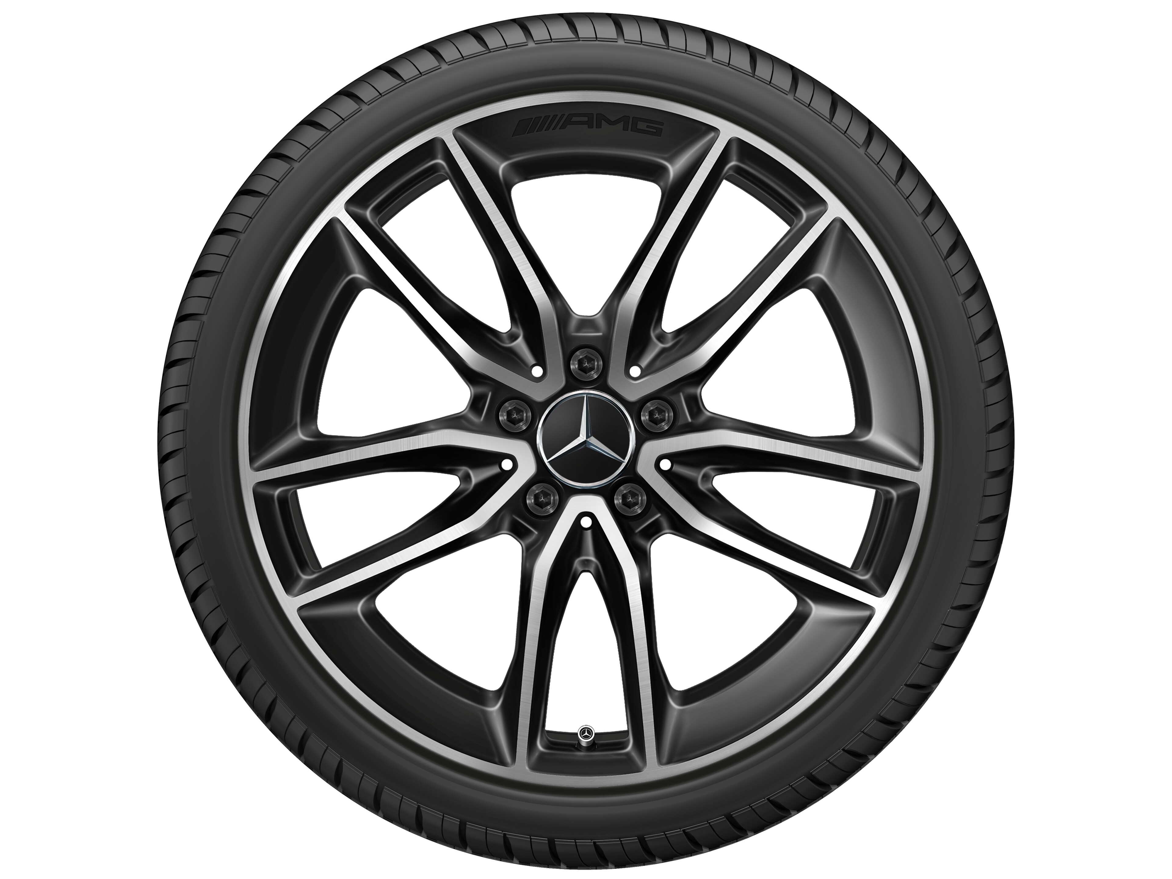 Kolo AMG s 5 dvojitými paprsky, 48,3 cm (19 palců) - 8,5 J x 19 ET 55,2, černá, soustružené do lesku