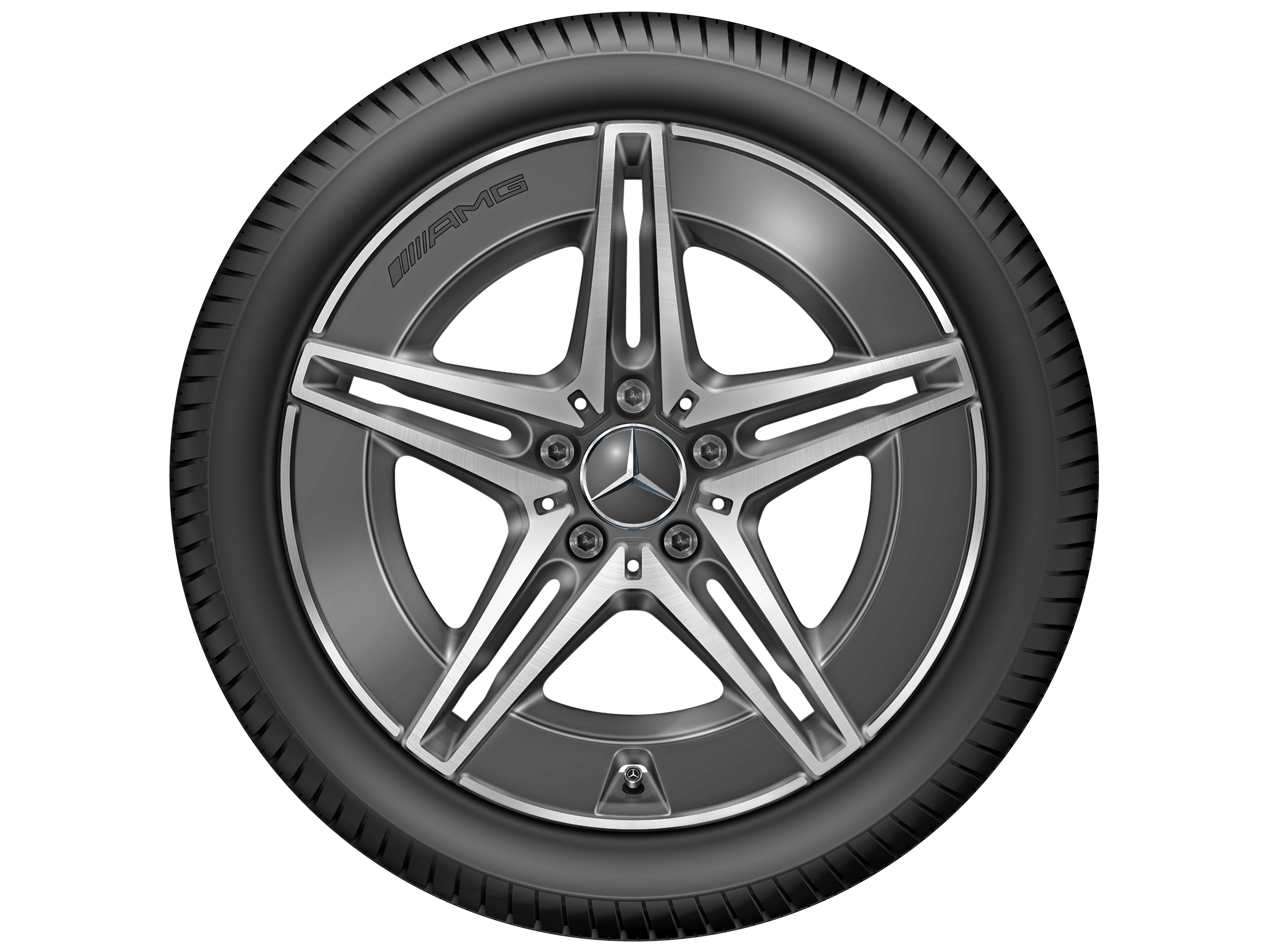 Kolo AMG s 5 dvojitými paprsky, 45,7 cm (18 palce) - 7,5 J x 18 ET 40, šedá tantalum, soustružené do lesku
