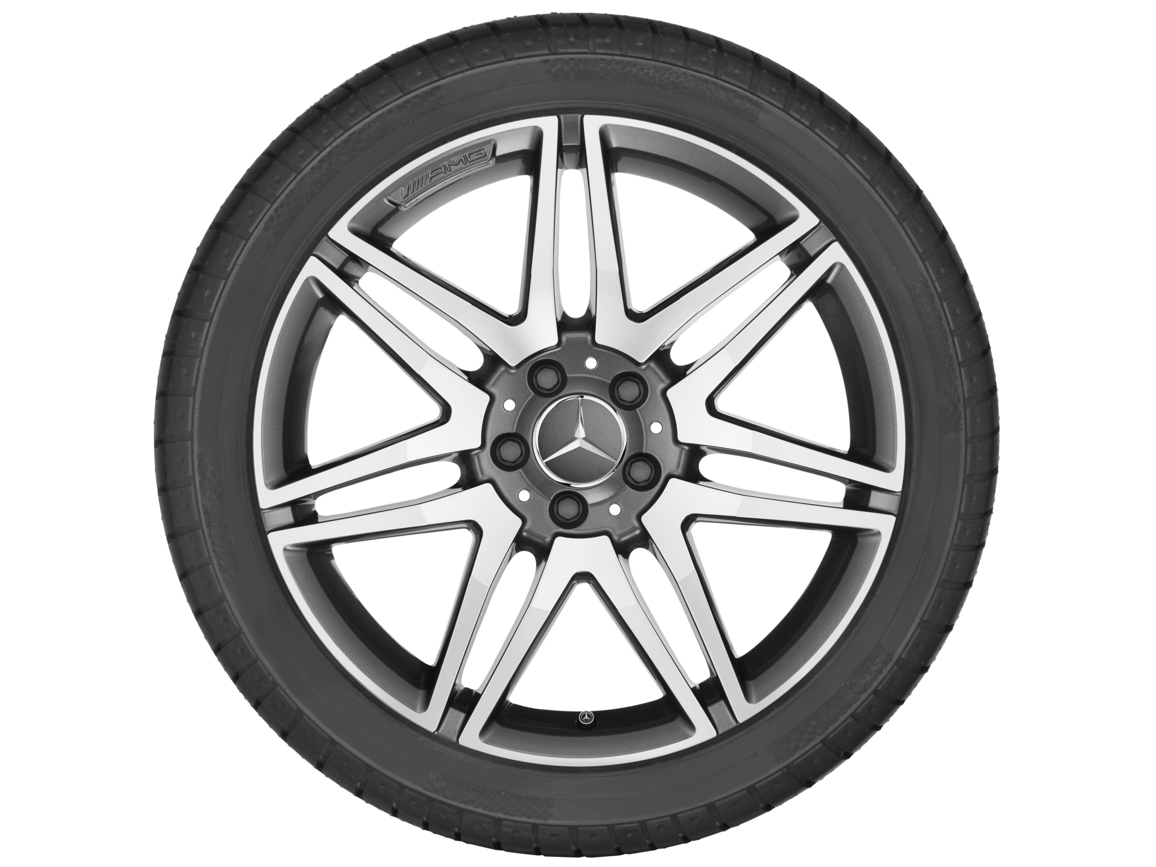 Kolo AMG s 7 dvojitými paprsky, 48,3 cm (19 palců) - 8,5 J x 19 ET 35,5, šedá titanium, soustružené do lesku