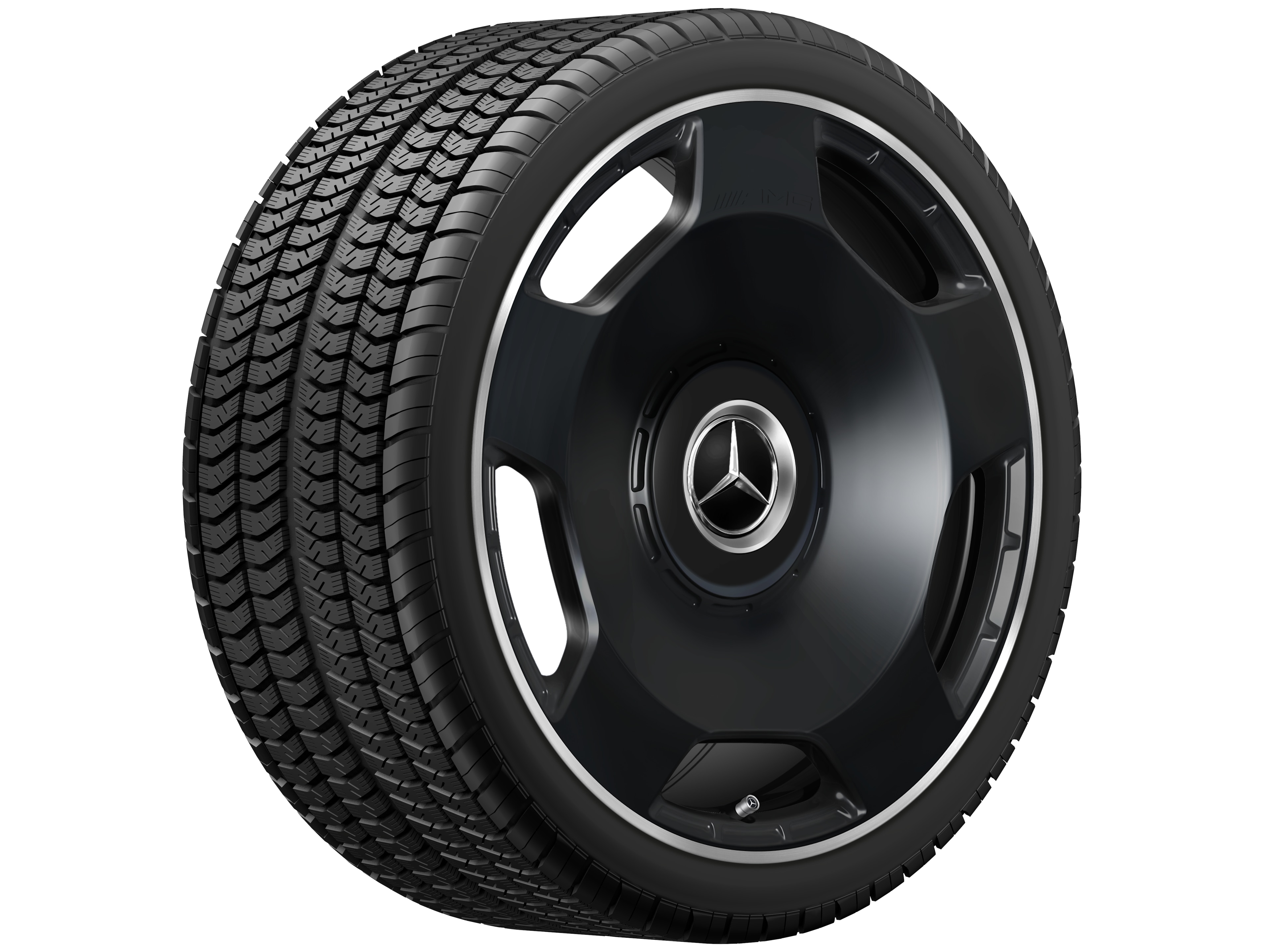 Kované kolo AMG v provedení s 5 otvory, 53,3 cm (21 palců), Okraj ráfku leštěný - 10 J x 21 ET 30, černá matná, Okraj ráfku leštěný