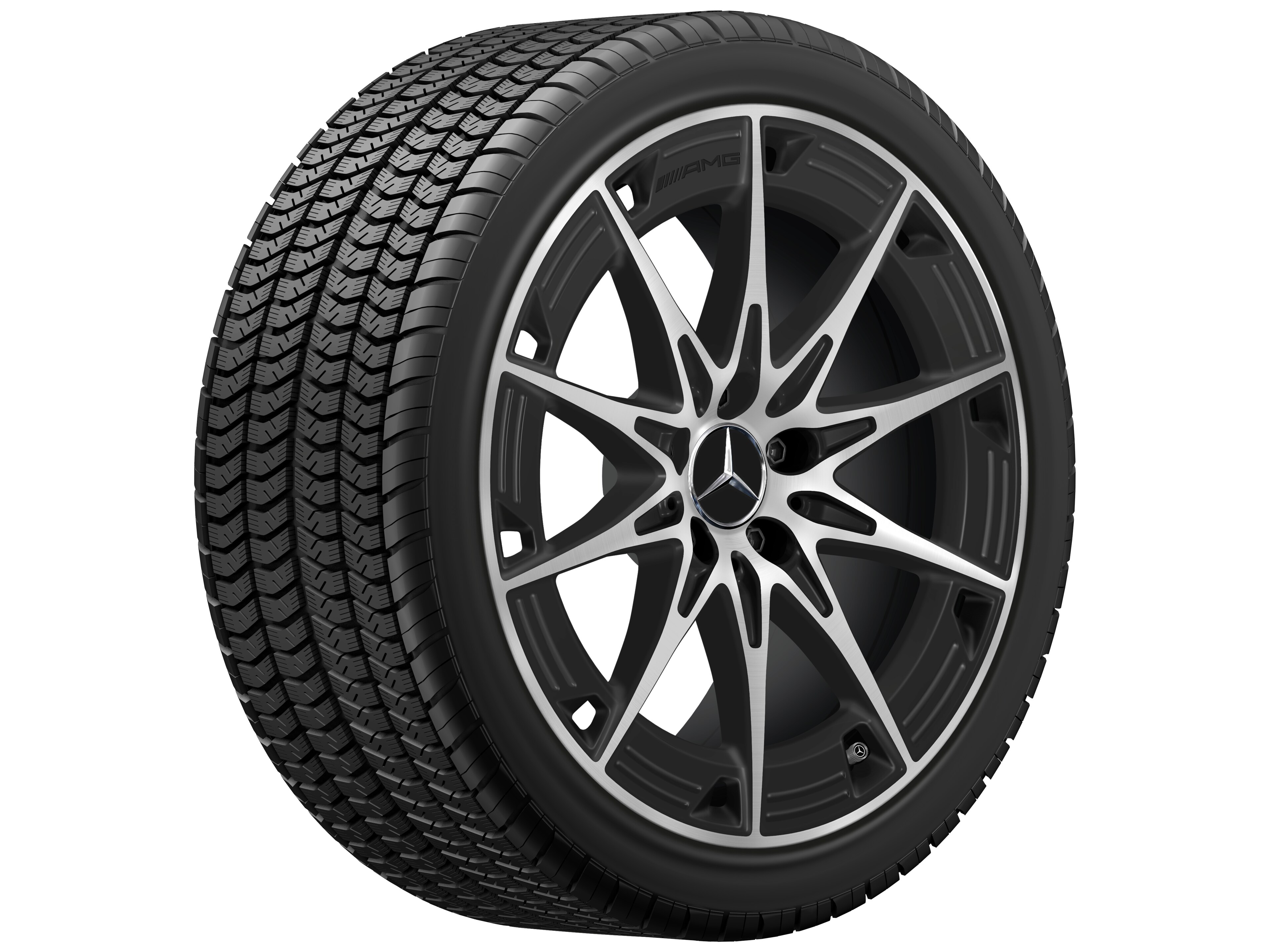 Kolo AMG z lehkých slitin, V provedení s 10 paprsky, 48,3 cm (19 palců) - 9 J x 19 ET 48, černá matná, soustružené do lesku