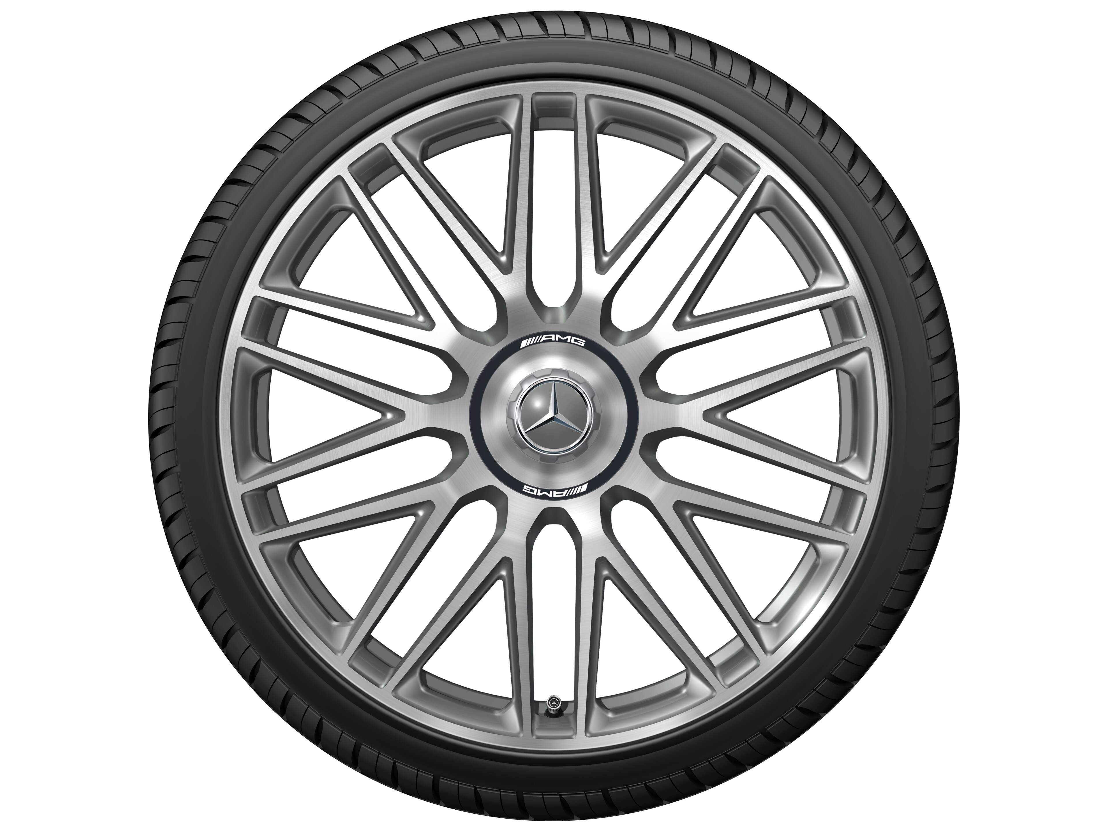 Kované kolo AMG v provedení s 10 dvojitými paprsky, 53,3 cm (21 palců) - 11 J x 21 ET 60, šedá titanium, soustružené do lesku