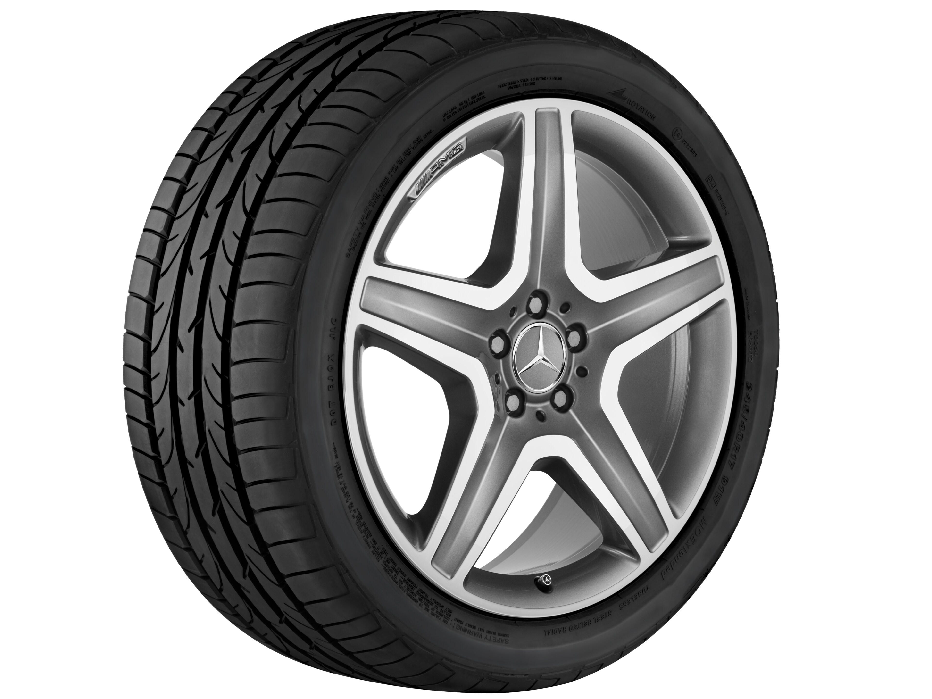 Kolo AMG s 5 paprsky, 50,8 cm (20 palců) - 9 J x 20 ET 57, šedá titanium, soustružené do lesku