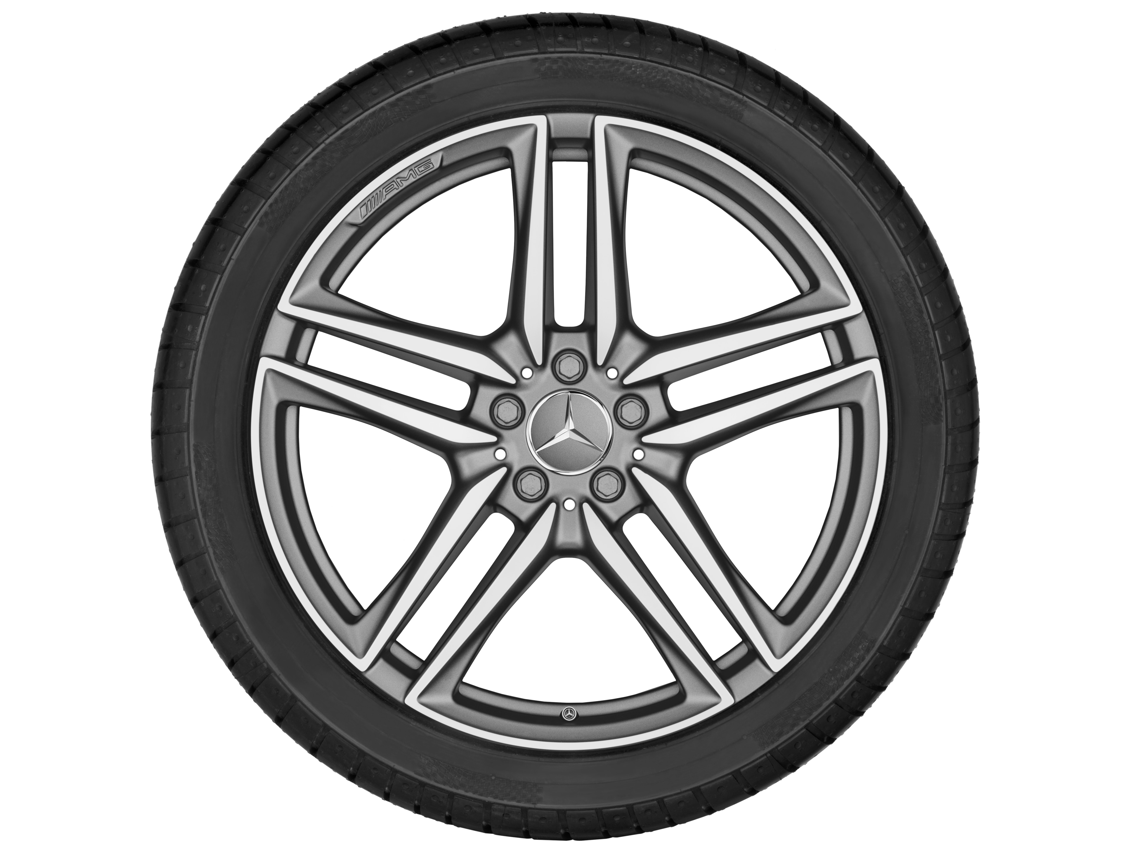 Kolo AMG s 5 dvojitými paprsky, 50,8 cm (20 palců) - 10 J x 20 ET 55, šedá titanium matná, soustružené do lesku