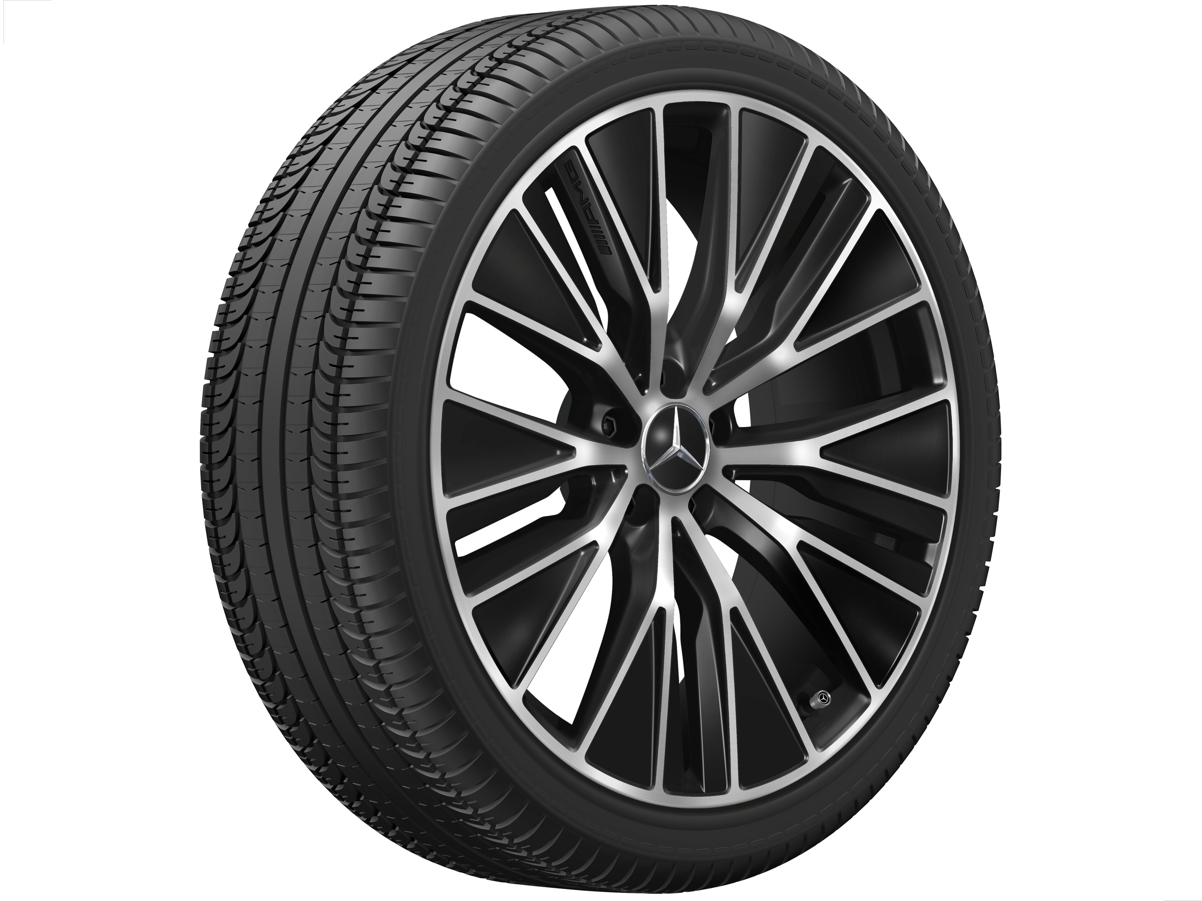 Kolo AMG z lehkých slitin, v provedení Y-spoke, 53,3 cm (21 palců), aerodynamicky optimalizovaná - 9,5 J x 21 ET 58,2, černá, soustružené do lesku