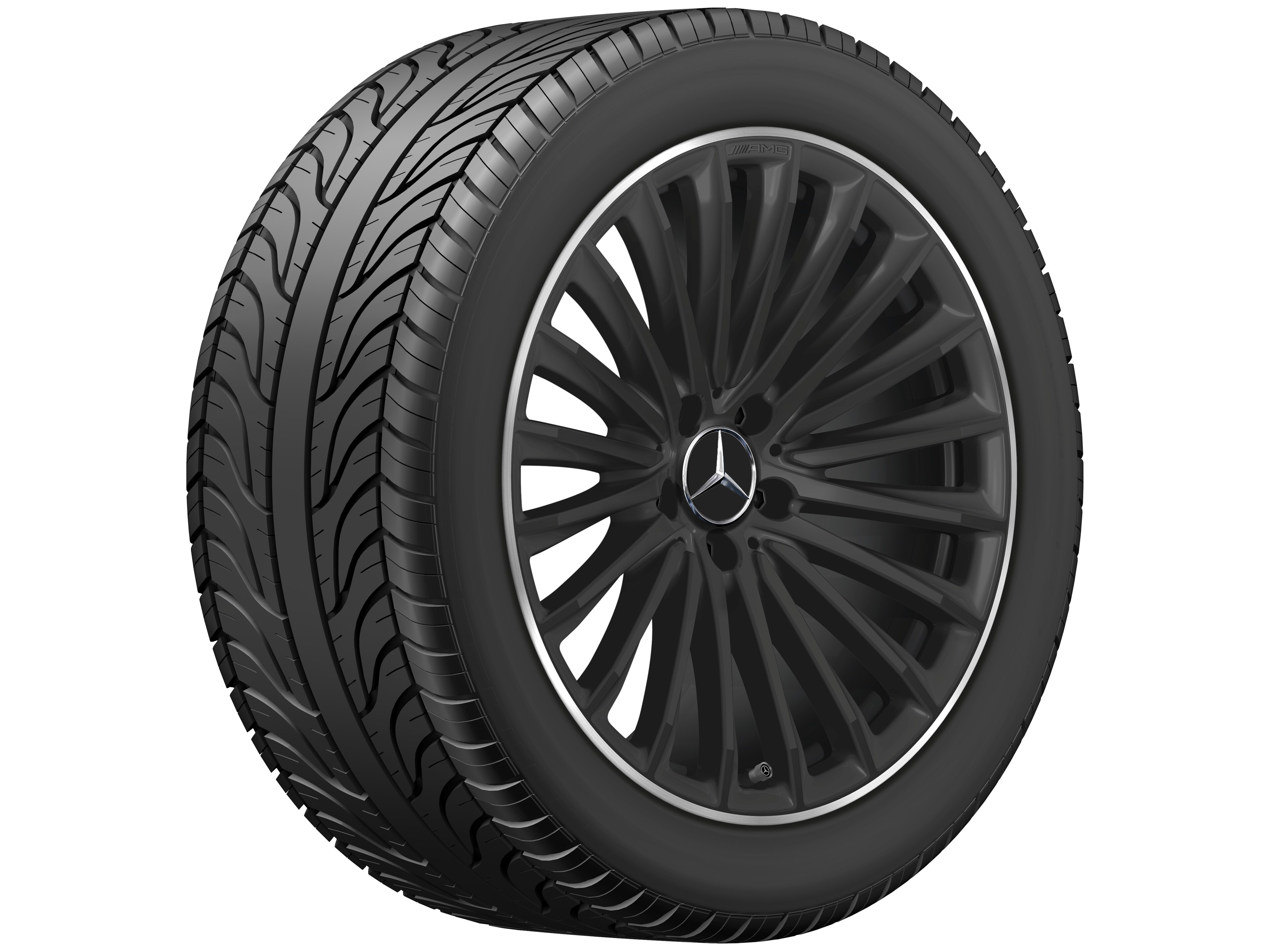 Vícepaprskové kolo AMG, 48,3 cm (19 palců) - 11 J x 19 ET 60,5, černá matná, Okraj ráfku leštěný