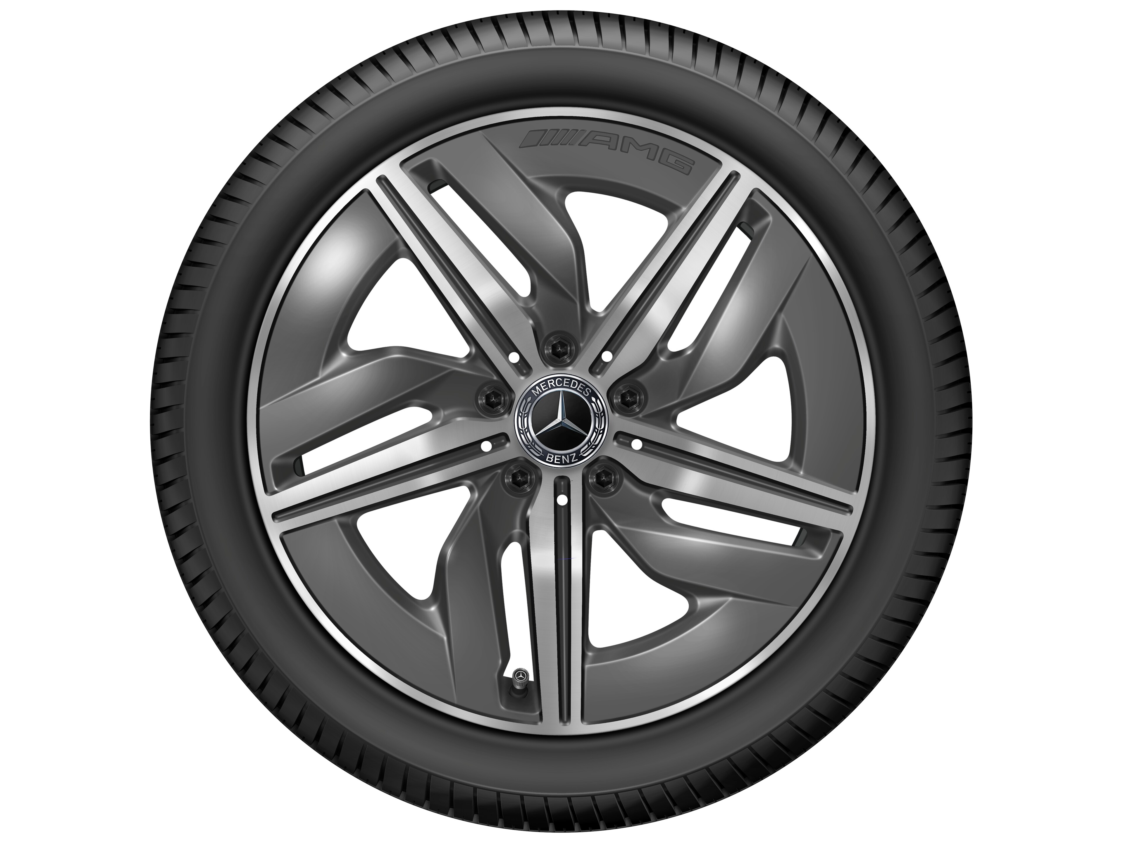 Kolo AMG s 5 paprsky, 45,7 cm (18 palce) - 9 J x 18 ET 66, šedá tantalum, soustružené do lesku