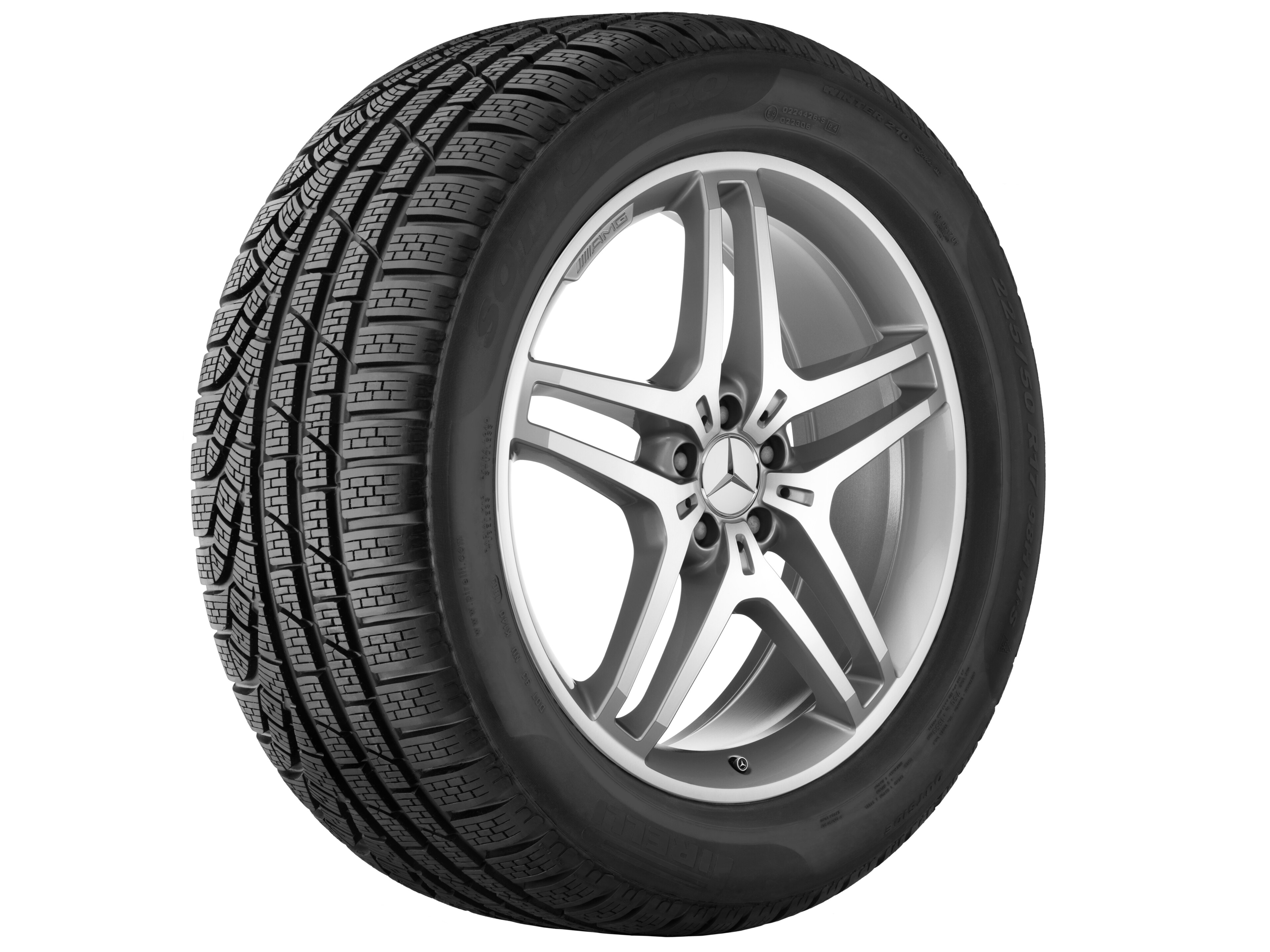 Kolo AMG s 5 dvojitými paprsky, 53,3 cm (21 palců) - 9 J x 21 ET 53, stříbrné barvy, soustružené do lesku