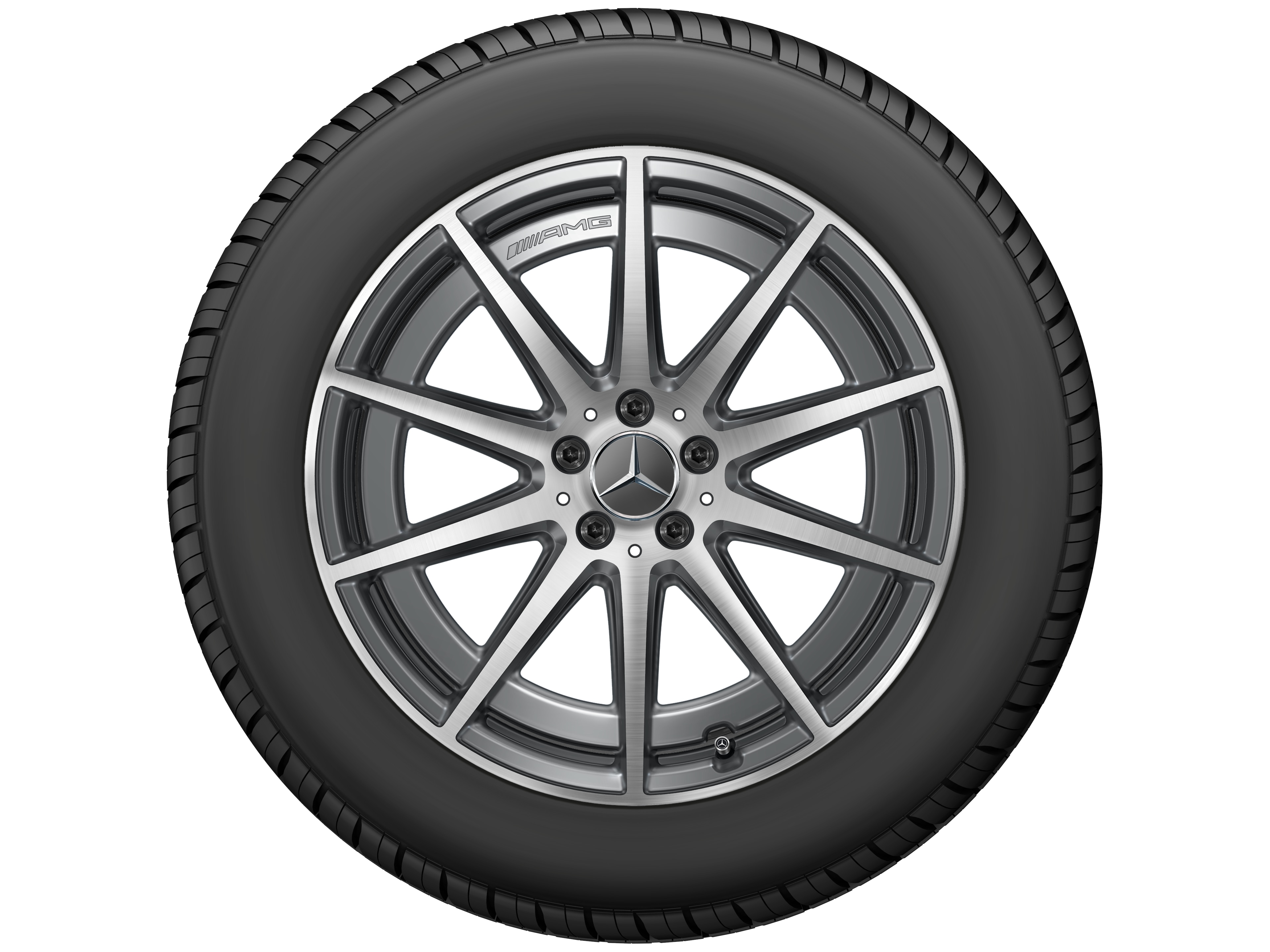 Kolo AMG s 10 paprsky, 48,3 cm (19 palců) - 9,5 J x 19 ET 25, šedá tantalum, soustružené do lesku