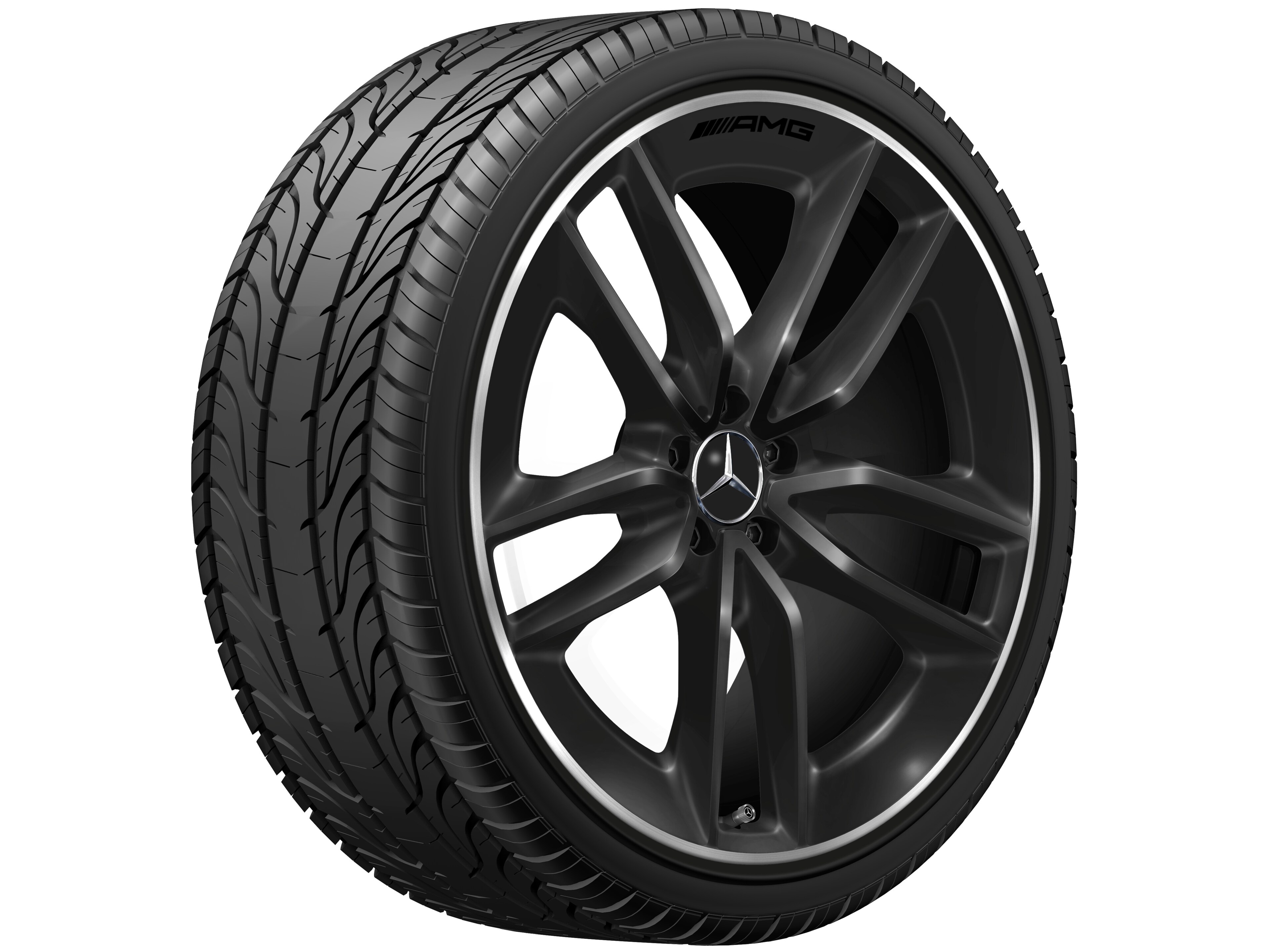 Kolo AMG s 5 dvojitými paprsky, 55,9 cm (22 palců), Okraj ráfku leštěný - 10 J x 22 ET 56,1, černá, Okraj ráfku leštěný