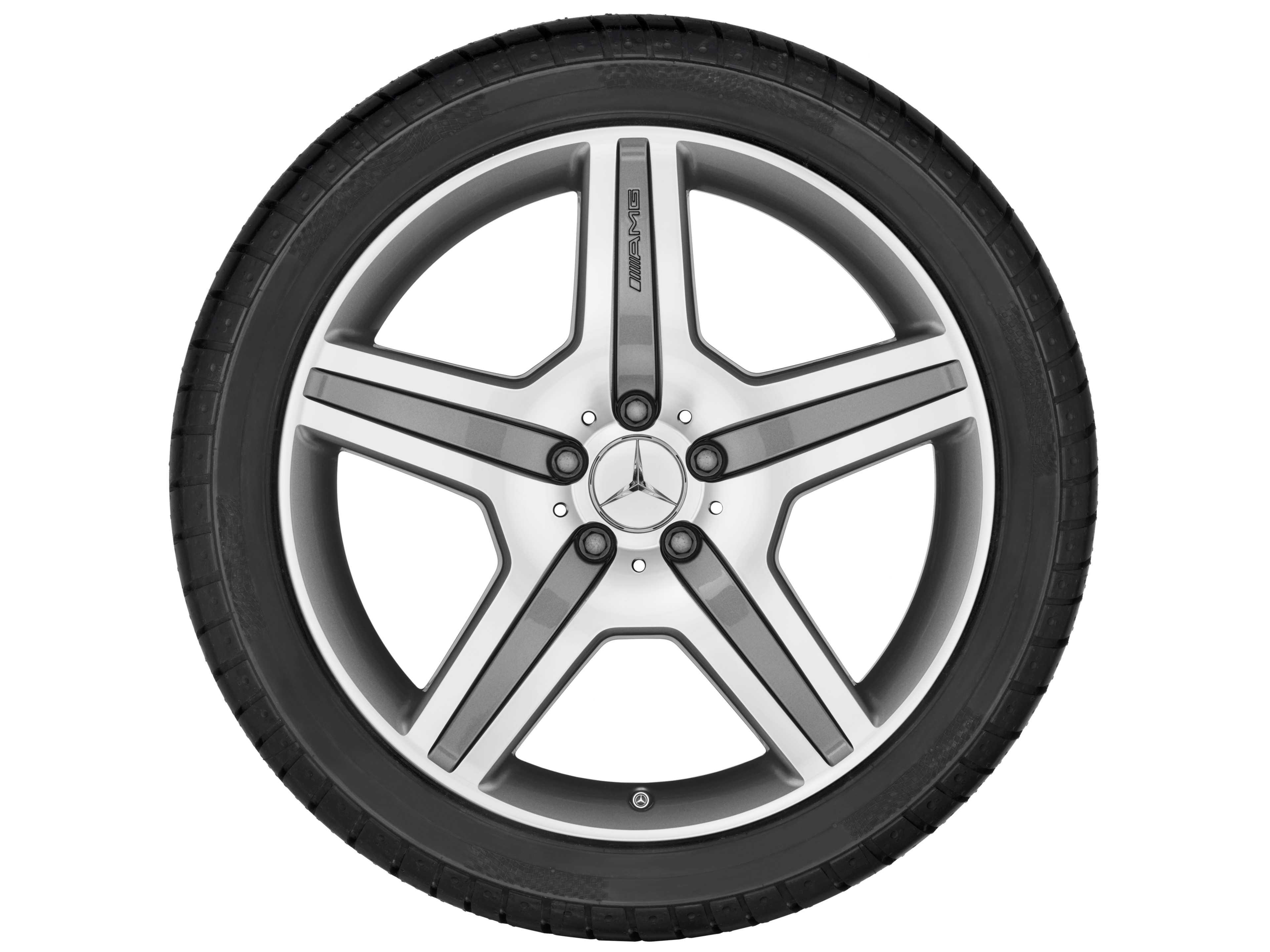 Kolo AMG s 5 paprsky, 50,8 cm (20 palců) - 8,5 J x 20 ET 52, šedá titanium, soustružené do lesku