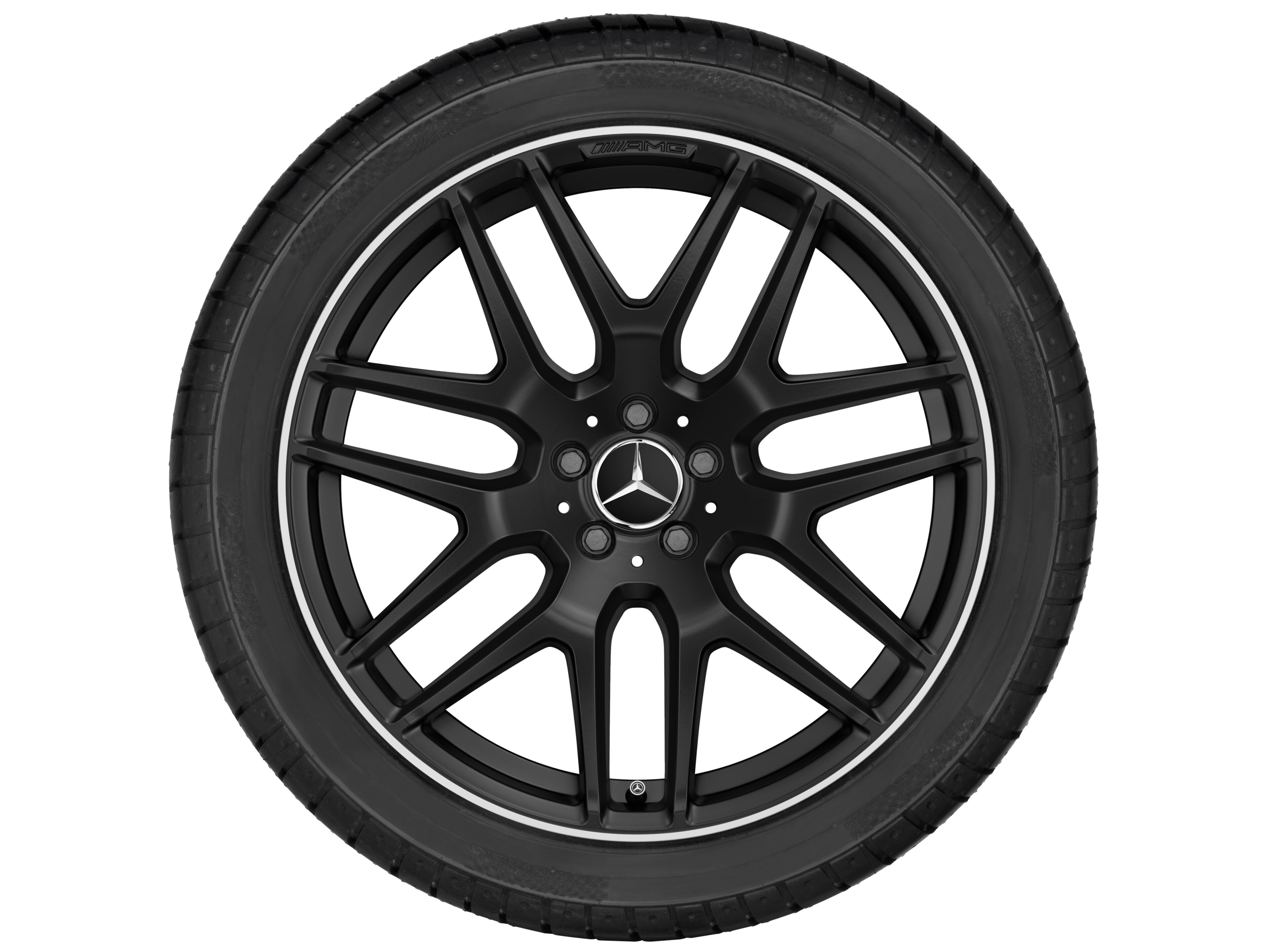 Kolo AMG z lehkých slitin, v provedení se zkříženými paprsky, 53,3 cm (21 palců), Okraj ráfku leštěný - 10 J x 21 ET 46, černá matná, Okraj ráfku leštěný