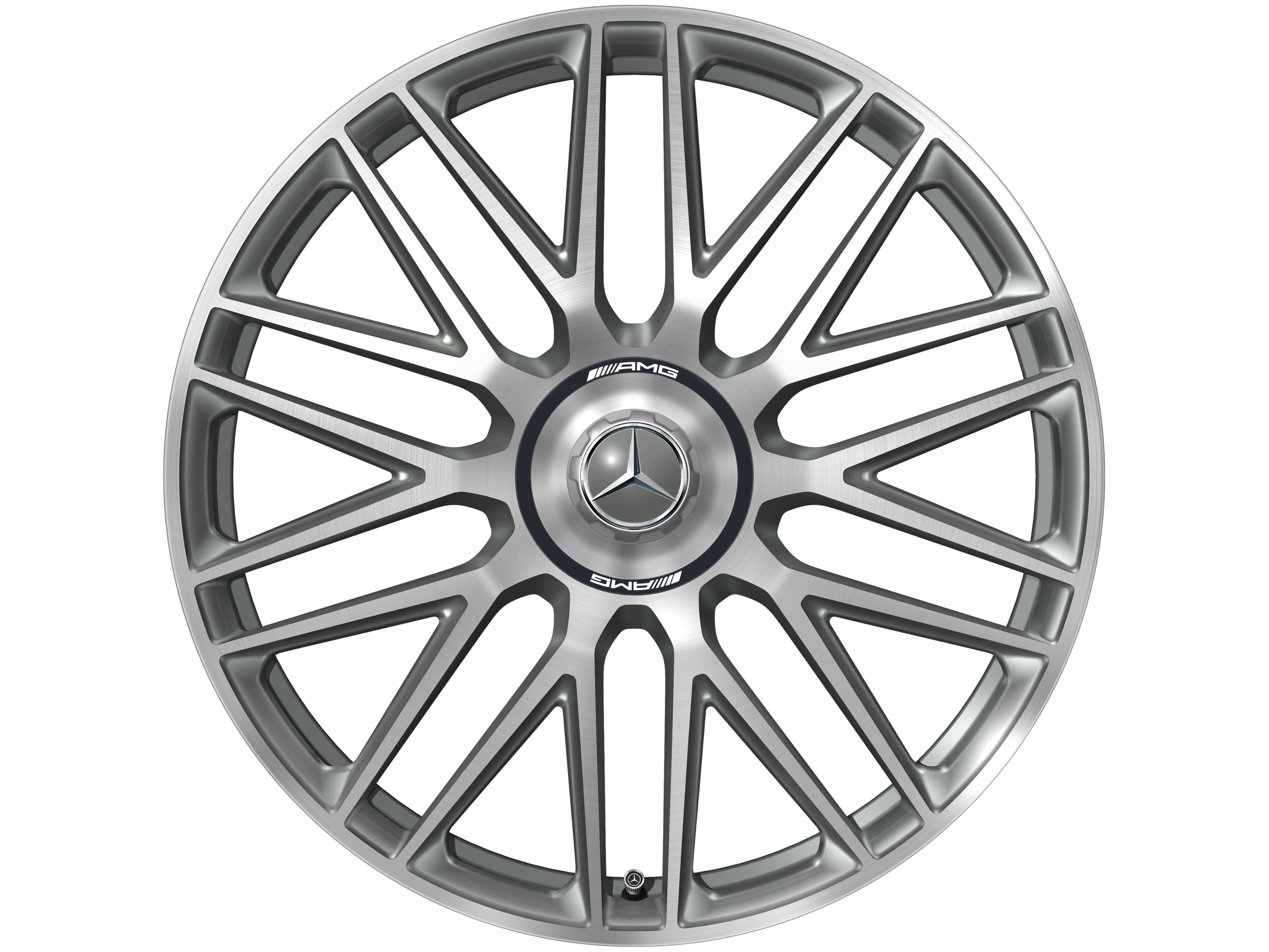 Kované kolo AMG v provedení s 10 dvojitými paprsky, 53,3 cm (21 palců) - 10,5 J x 21 ET 42, šedá titanium, soustružené do lesku