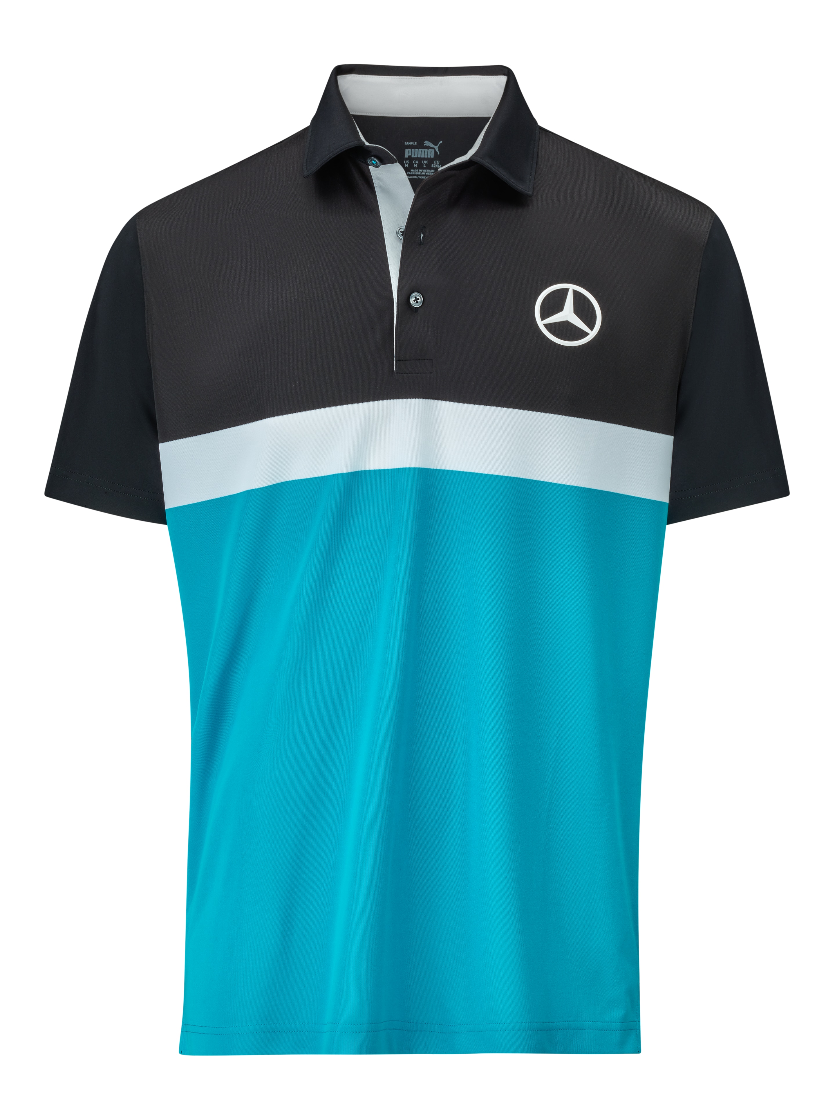 Pánská golfová polokošile, Čistý barevný blok - black / Aqua Blue / white, S