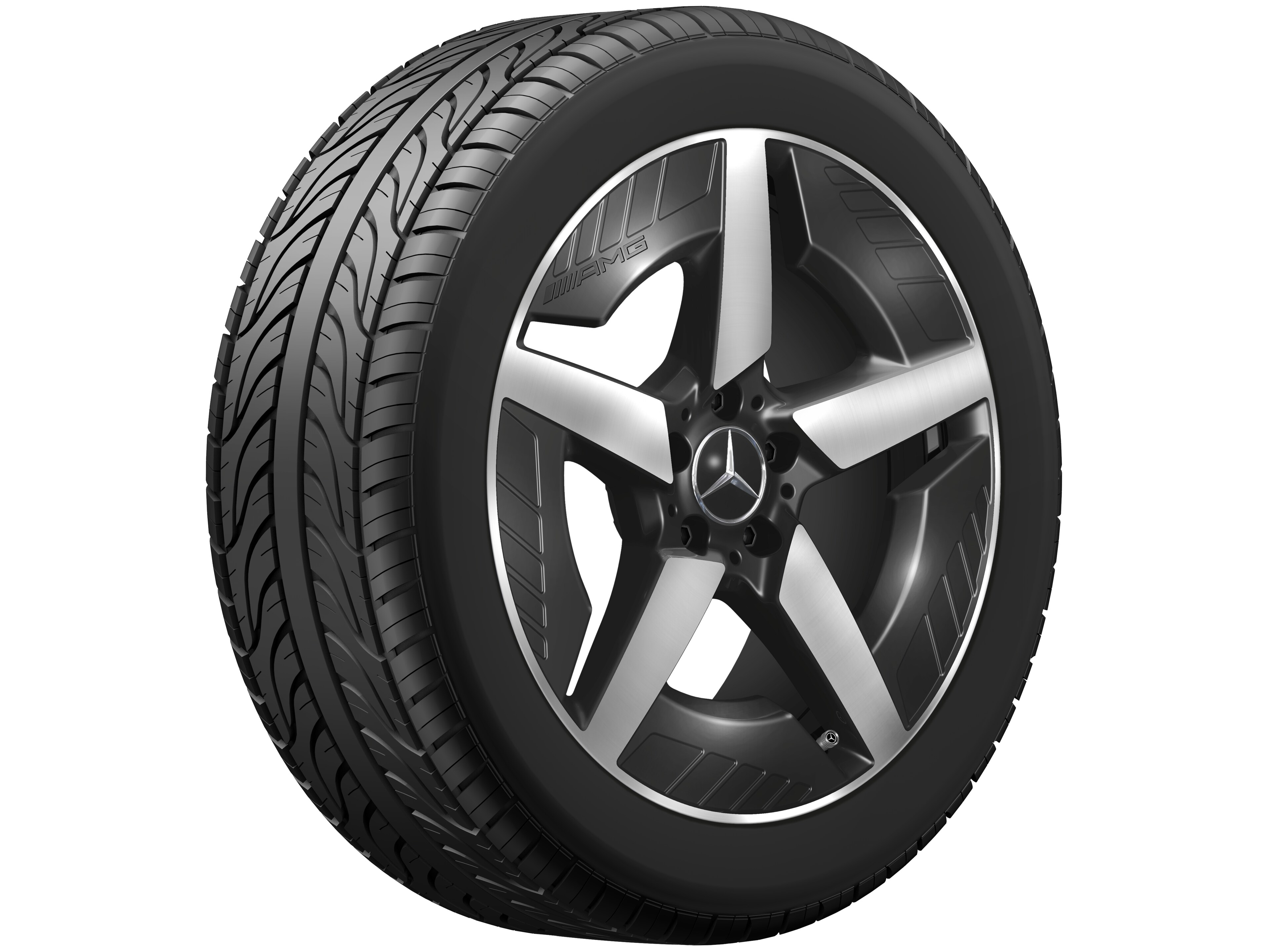 Kolo AMG z lehkých slitin, v 5paprskovém designu, 48,3 cm (19 palců), soustružené do lesku - 8 J x 19 ET 38,2, černá, soustružené do lesku