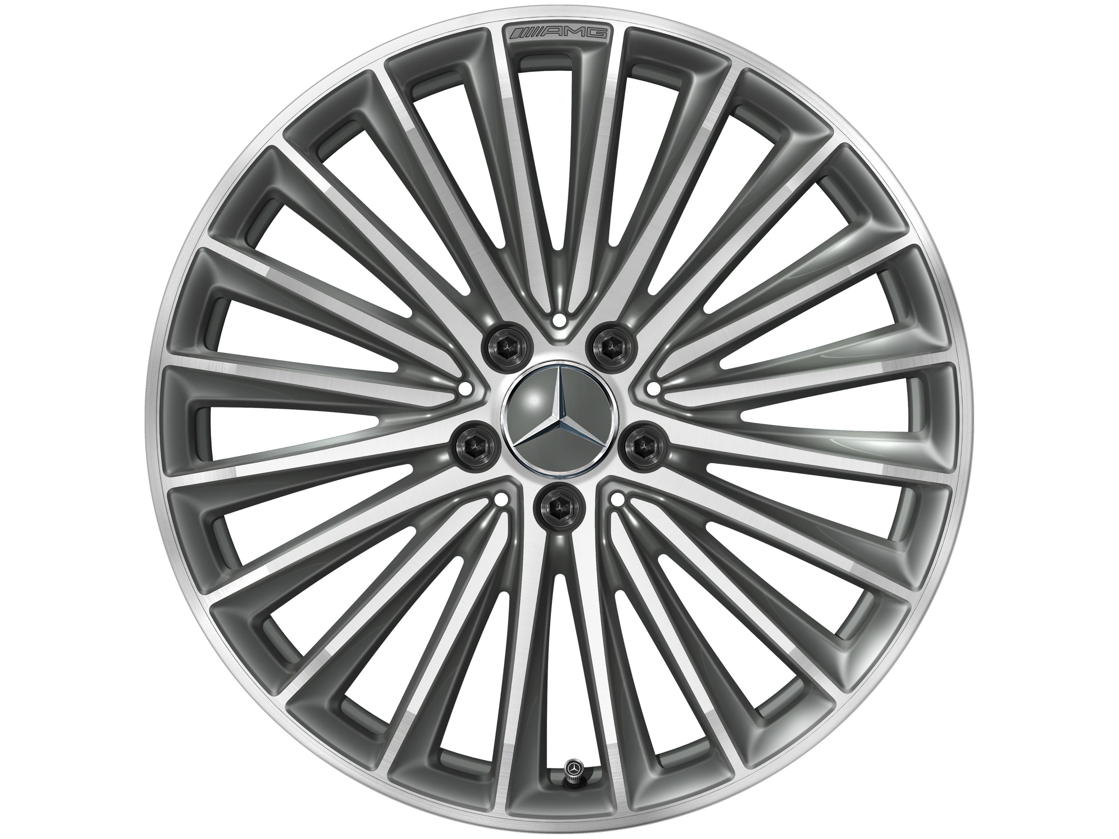 Vícepaprskové kolo AMG, 48,3 cm (19 palců) - 9,5 J x 19 ET 50,5, šedá titanium, soustružené do lesku
